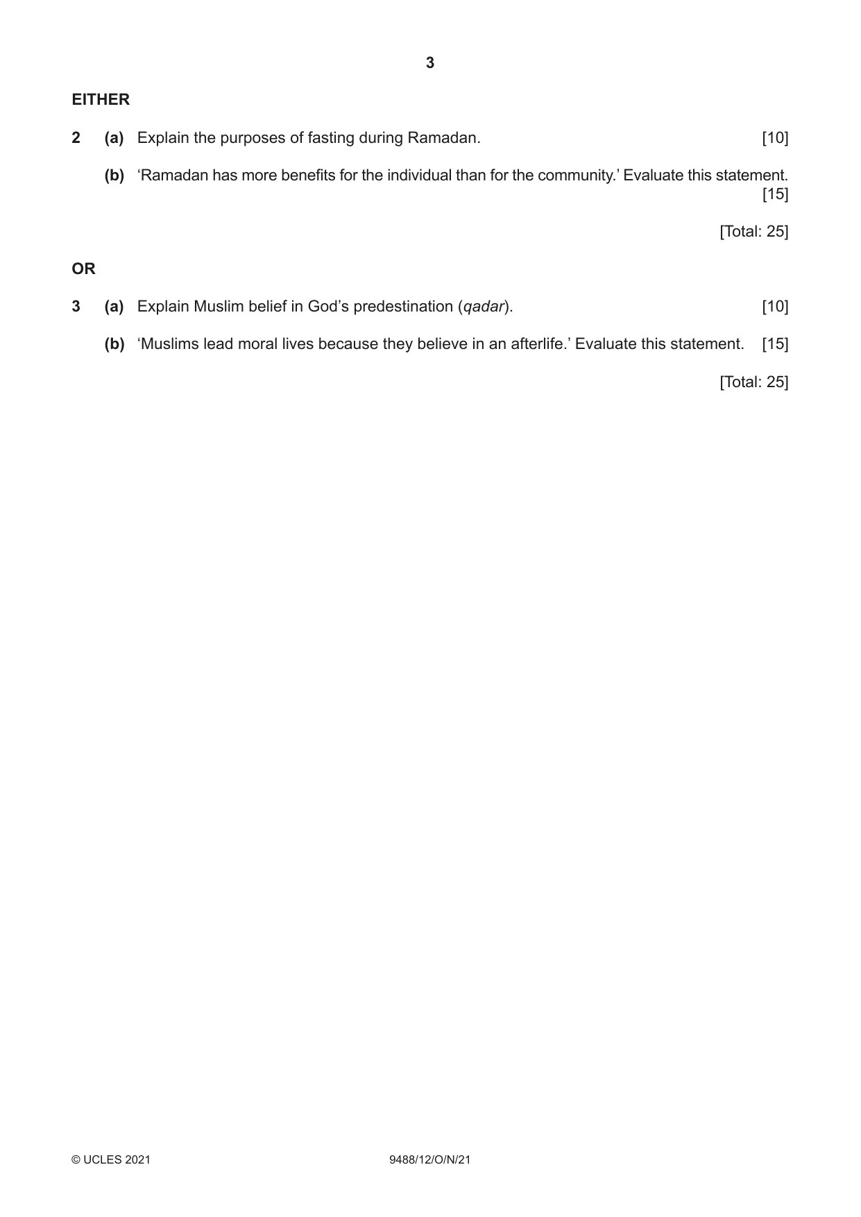 Cambridge A Level Islamic Studies 9488 2021 Oct/Nov Paper 1 · Variant 2 question paper, page 3 of 4