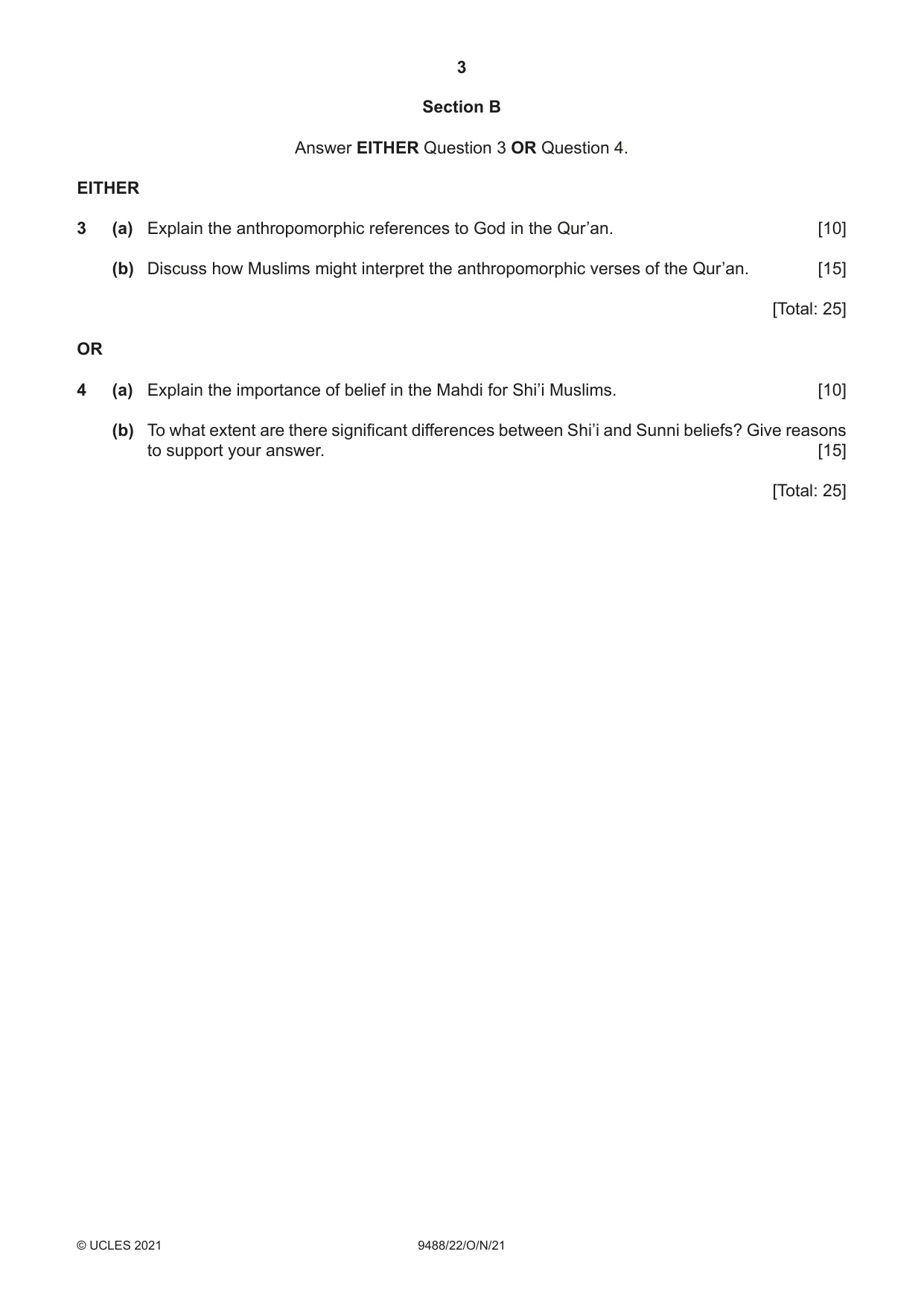 Cambridge A Level Islamic Studies 9488 2021 Oct/Nov Paper 2 · Variant 2 question paper, page 3 of 4