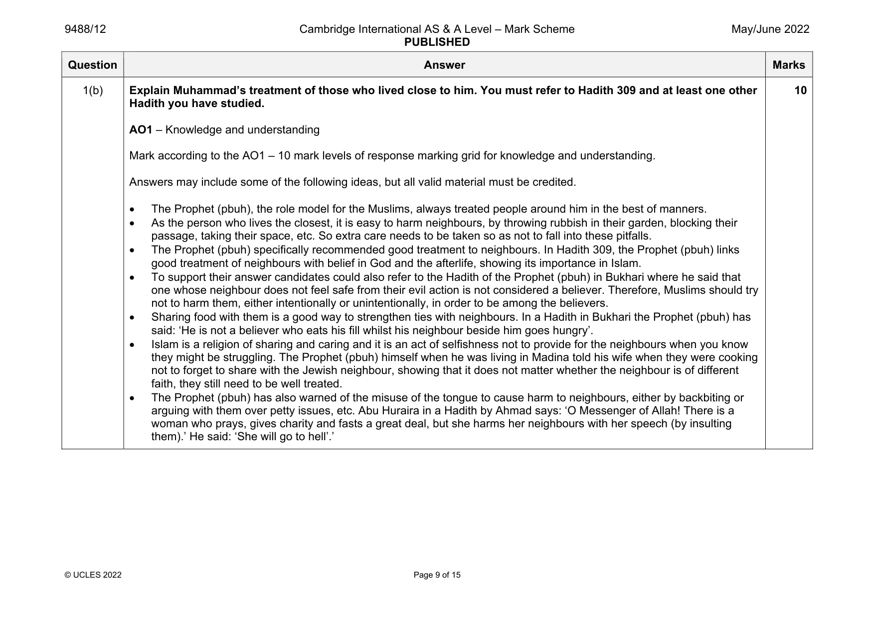 Mark scheme, page 9 of 15