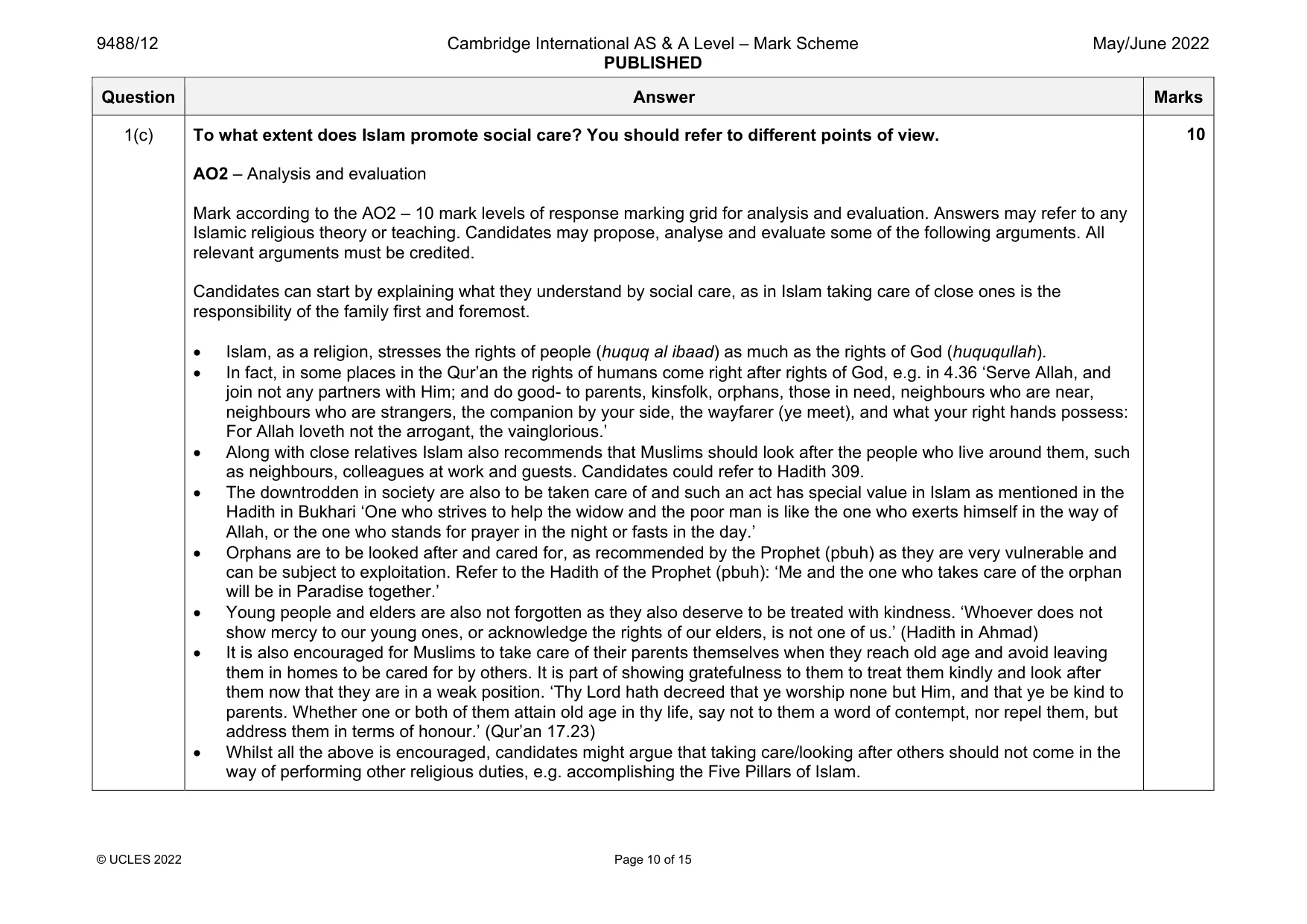Mark scheme, page 10 of 15