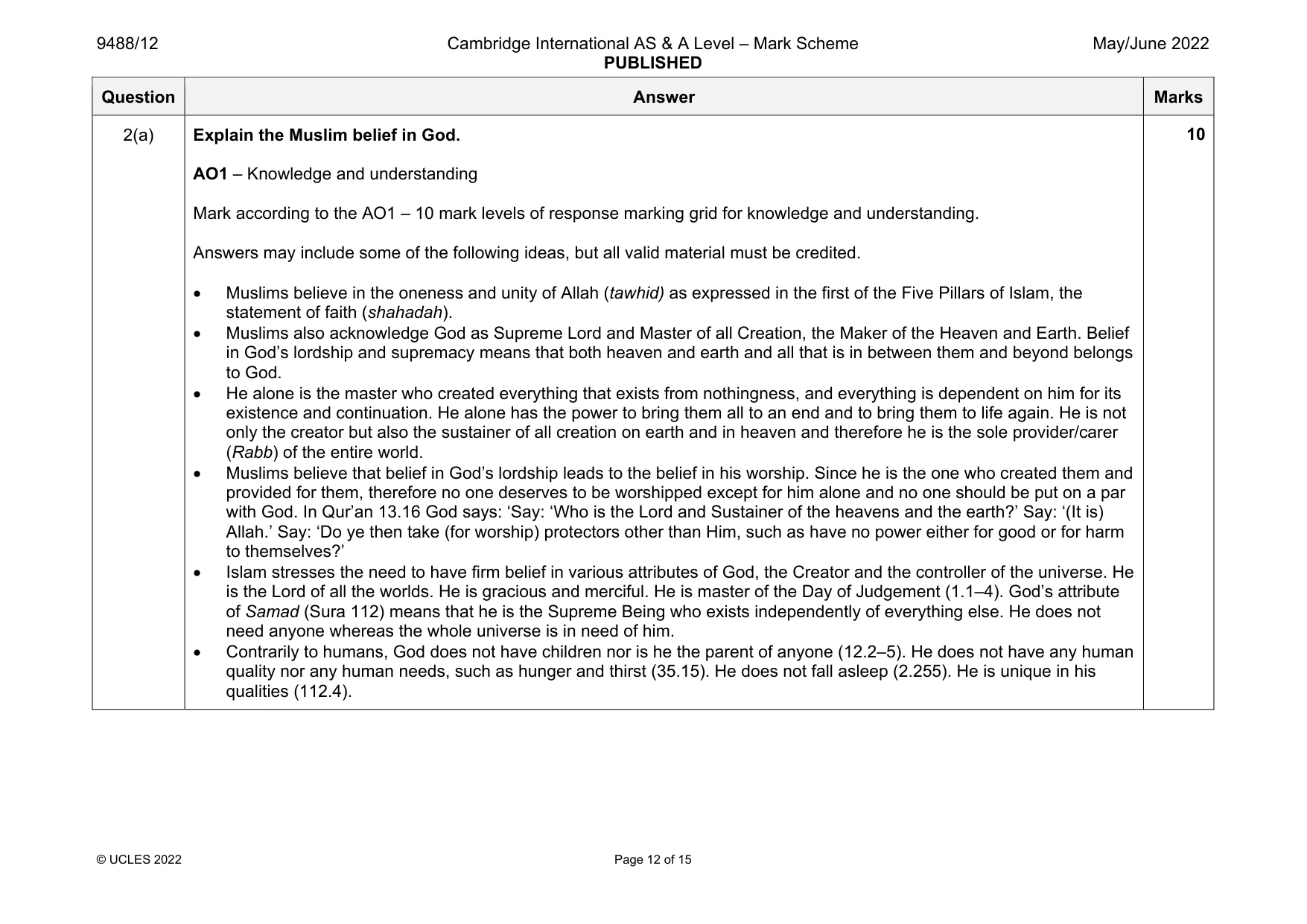 Mark scheme, page 12 of 15