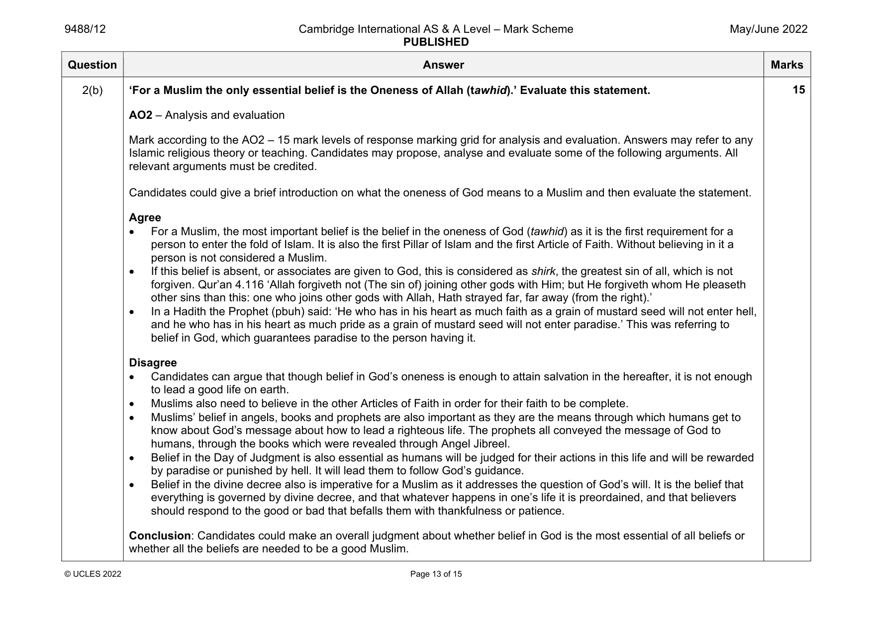 Mark scheme, page 13 of 15