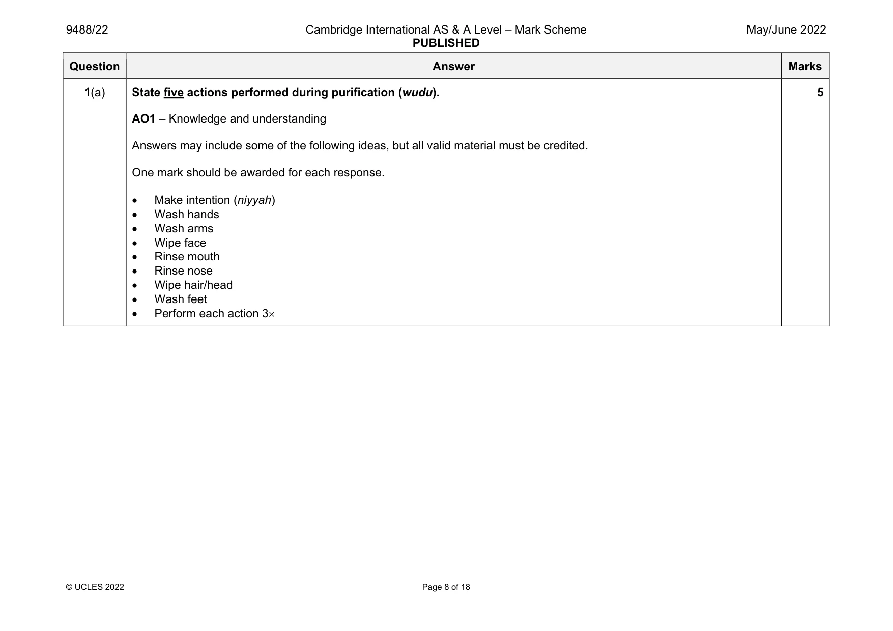 Mark scheme, page 8 of 18