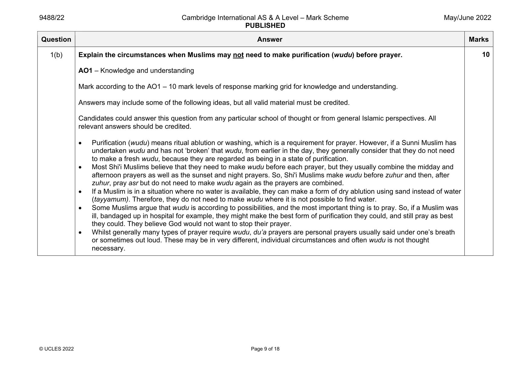Mark scheme, page 9 of 18