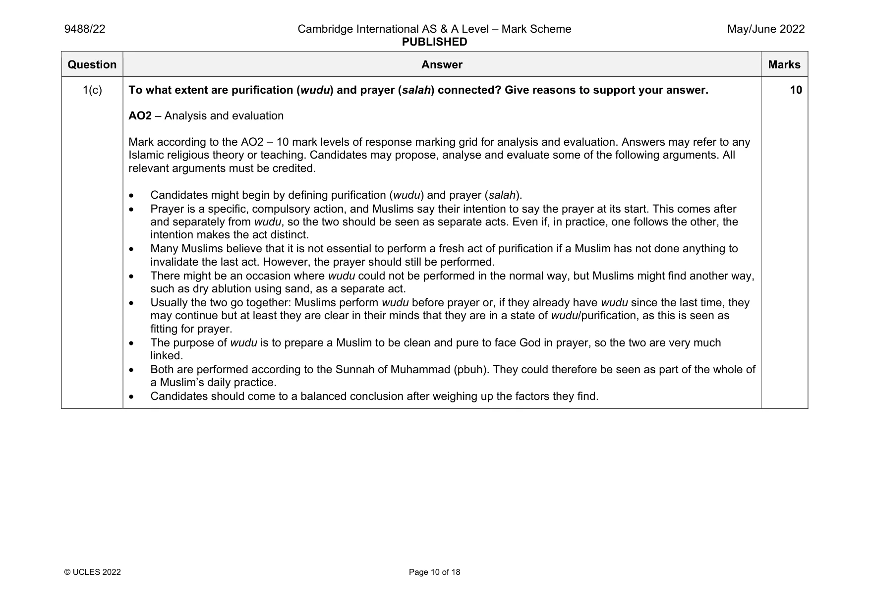 Mark scheme, page 10 of 18