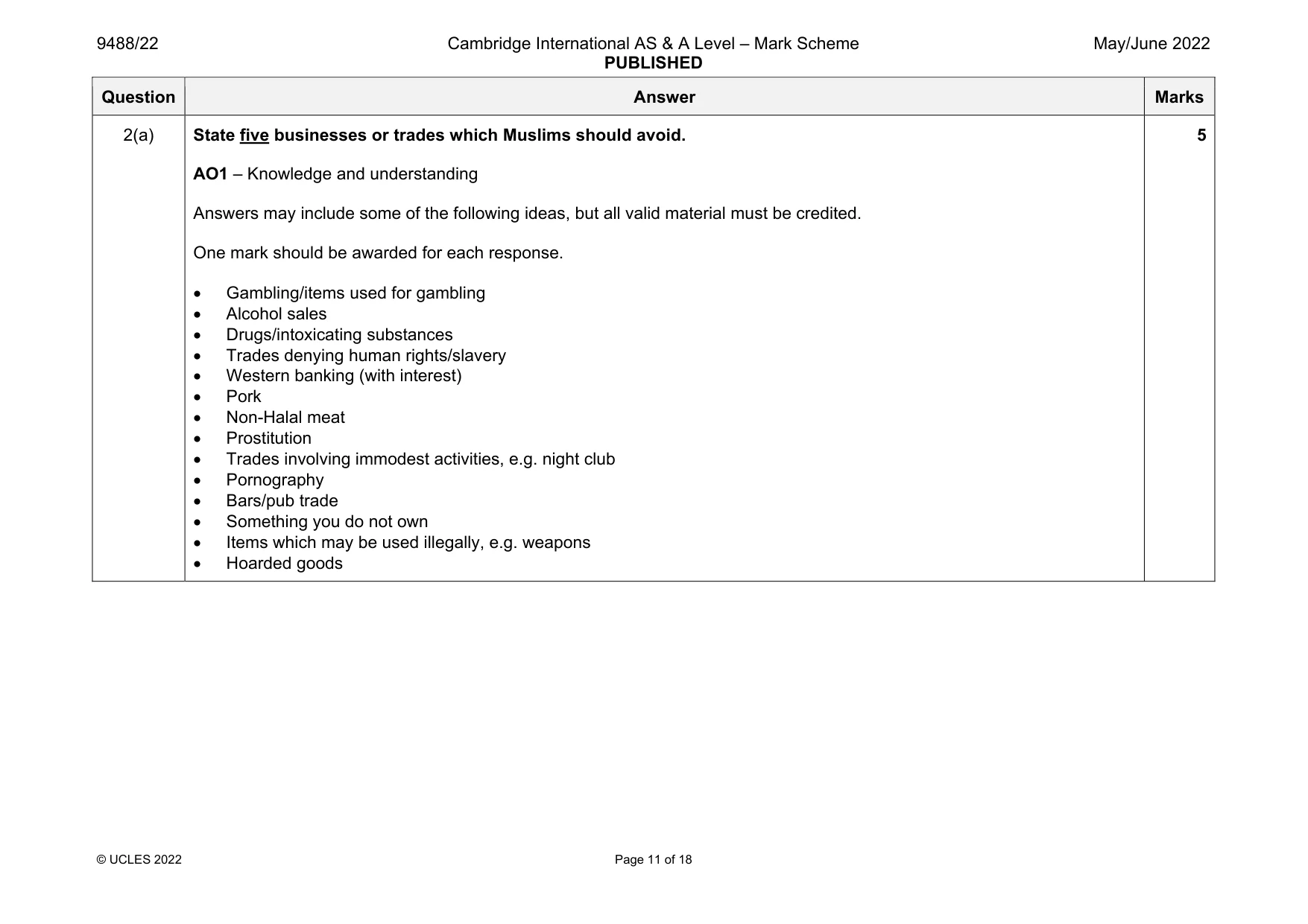 Mark scheme, page 11 of 18
