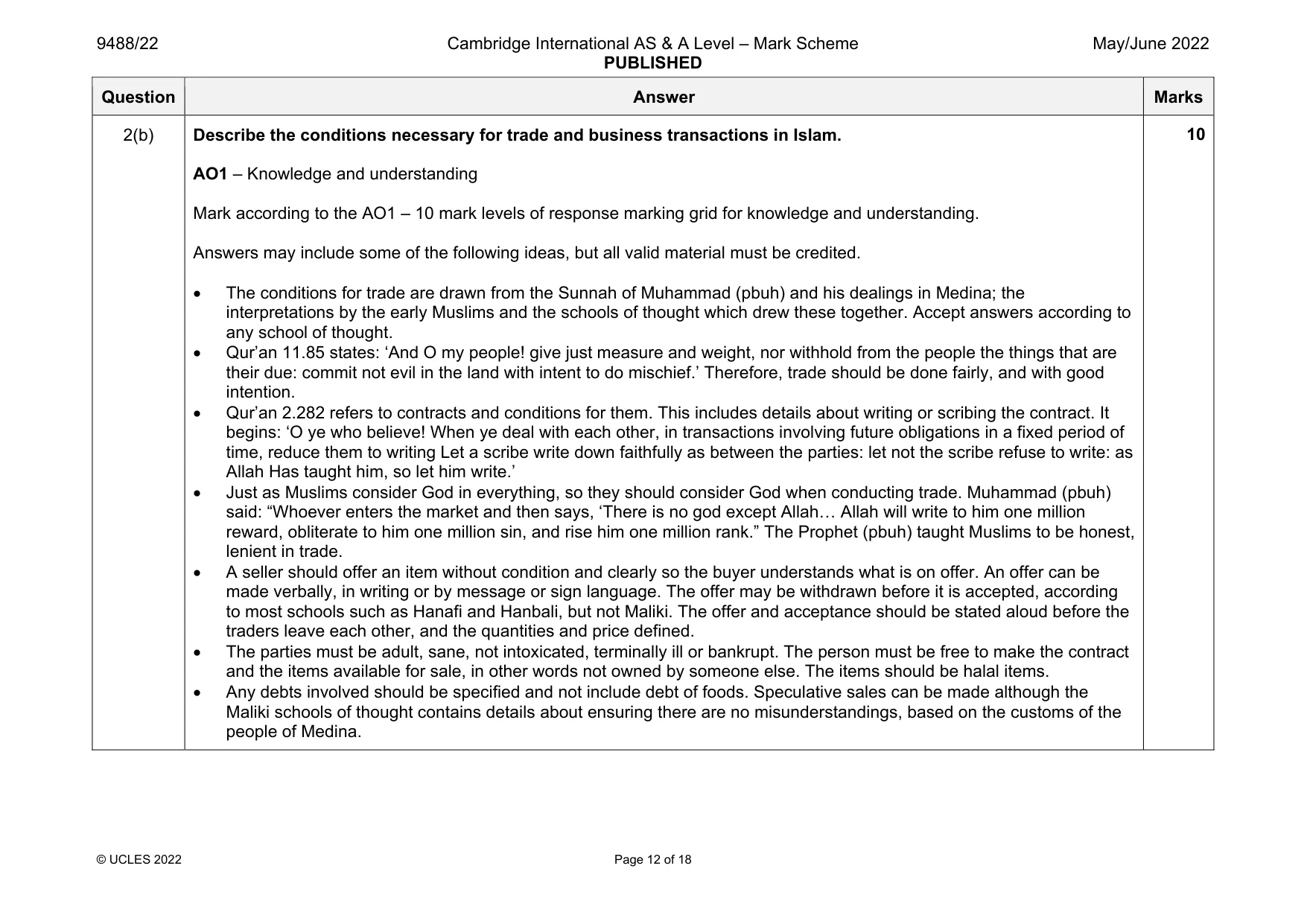 Mark scheme, page 12 of 18