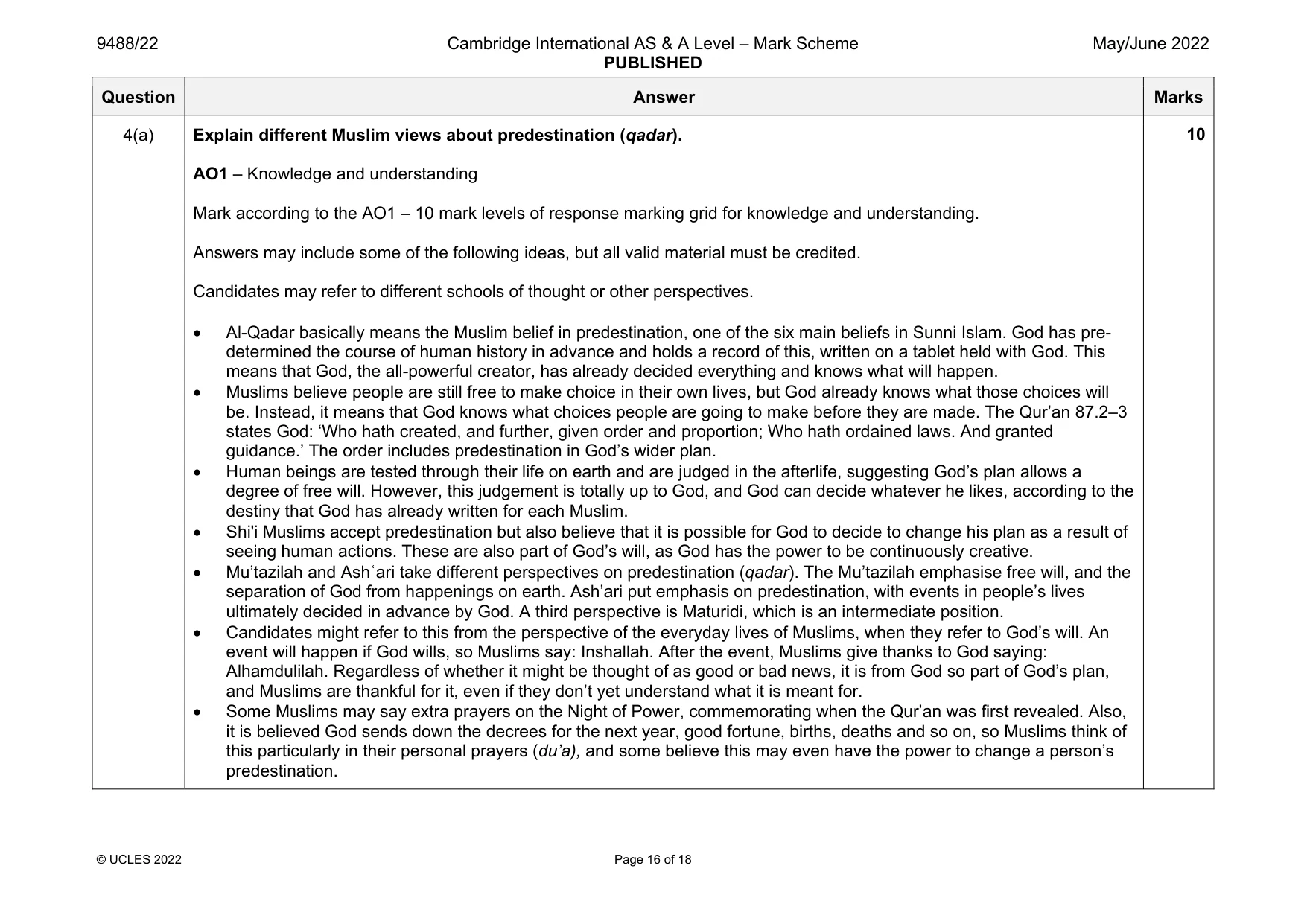 Mark scheme, page 16 of 18