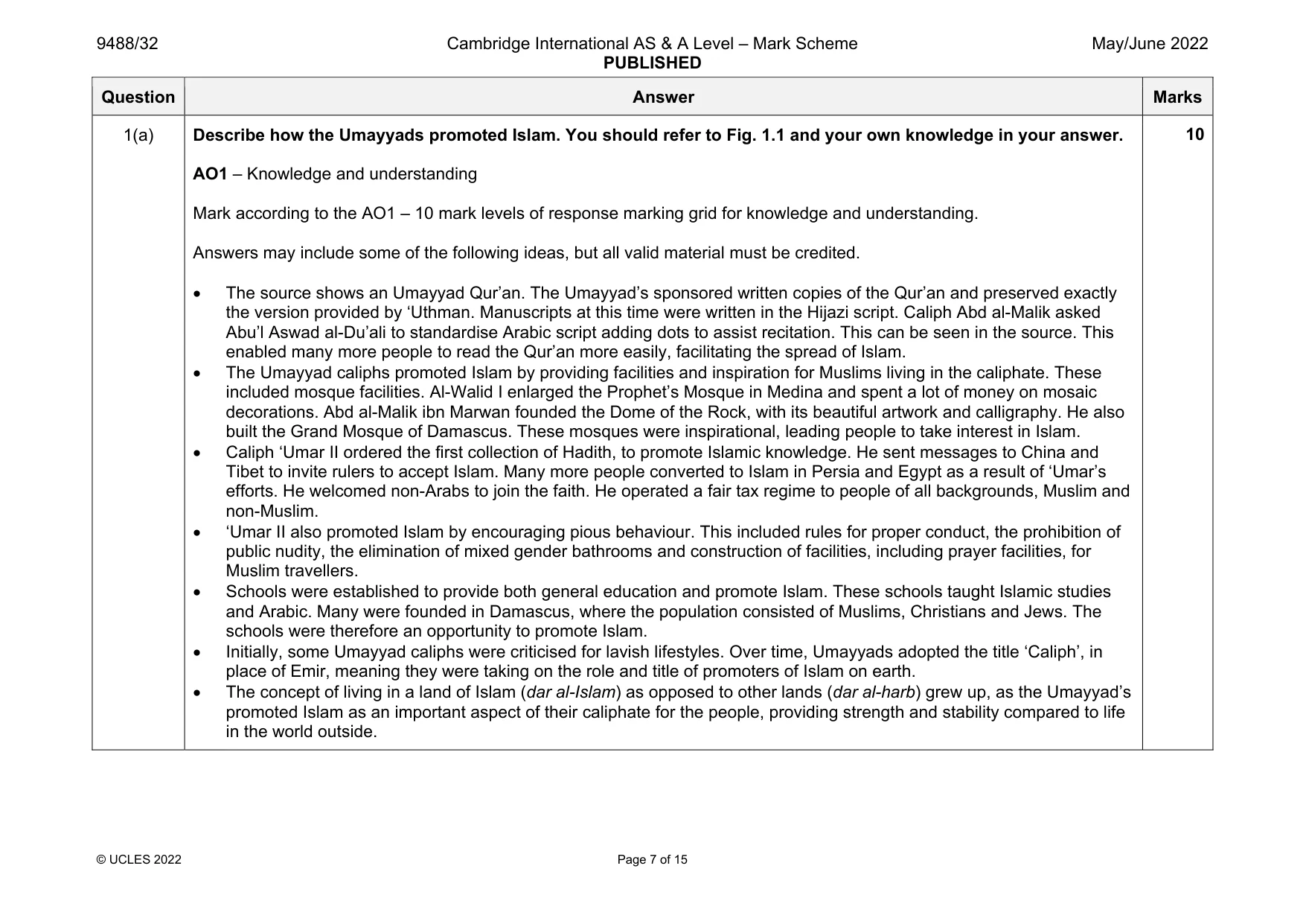 Mark scheme, page 7 of 15