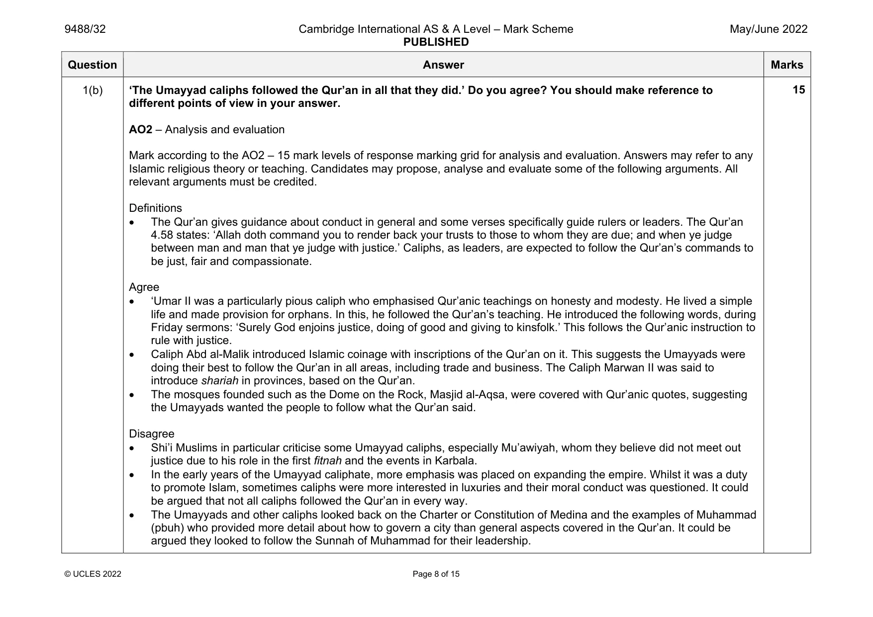 Mark scheme, page 8 of 15