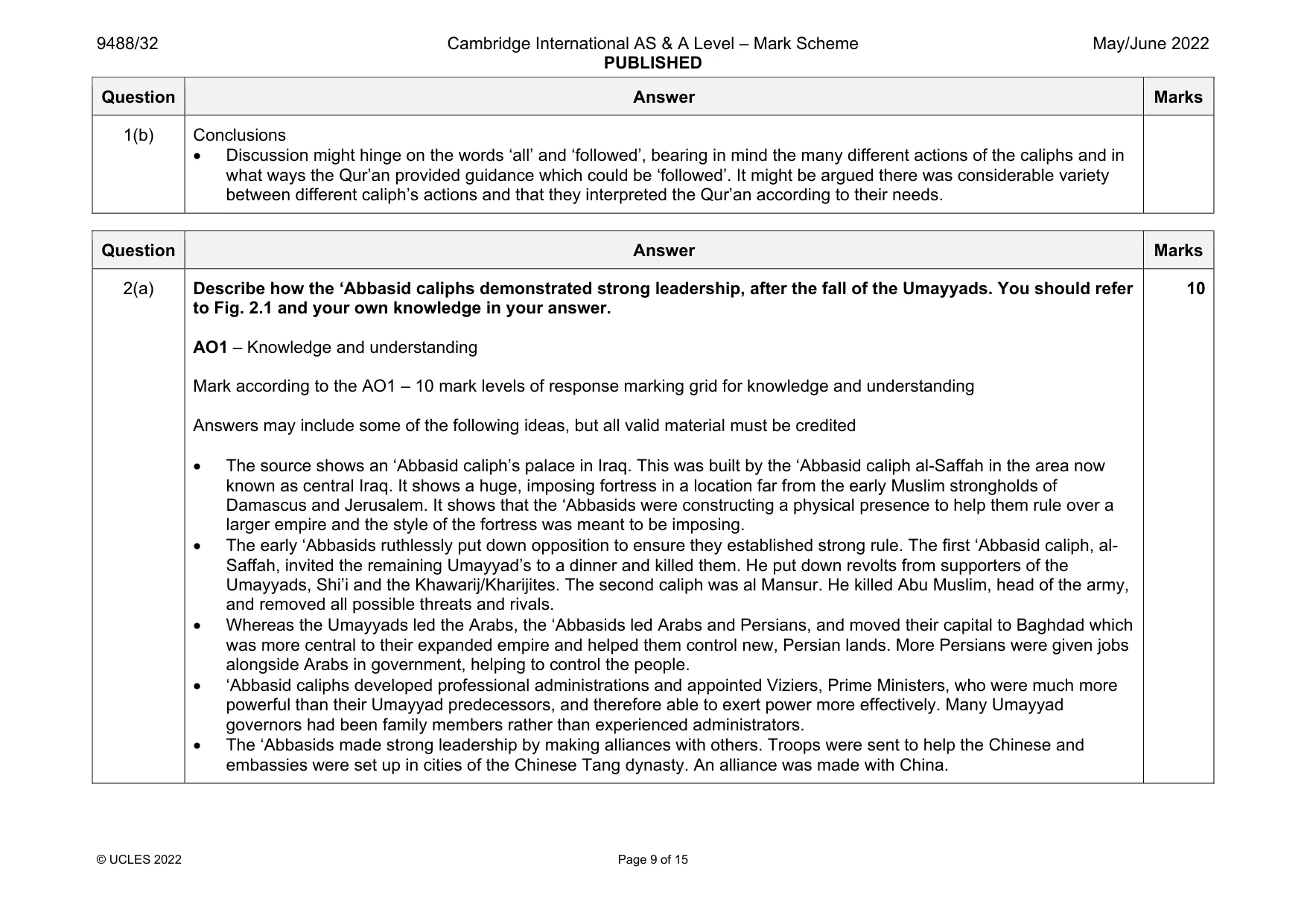 Mark scheme, page 9 of 15