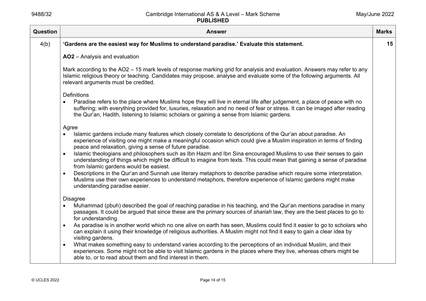 Mark scheme, page 14 of 15