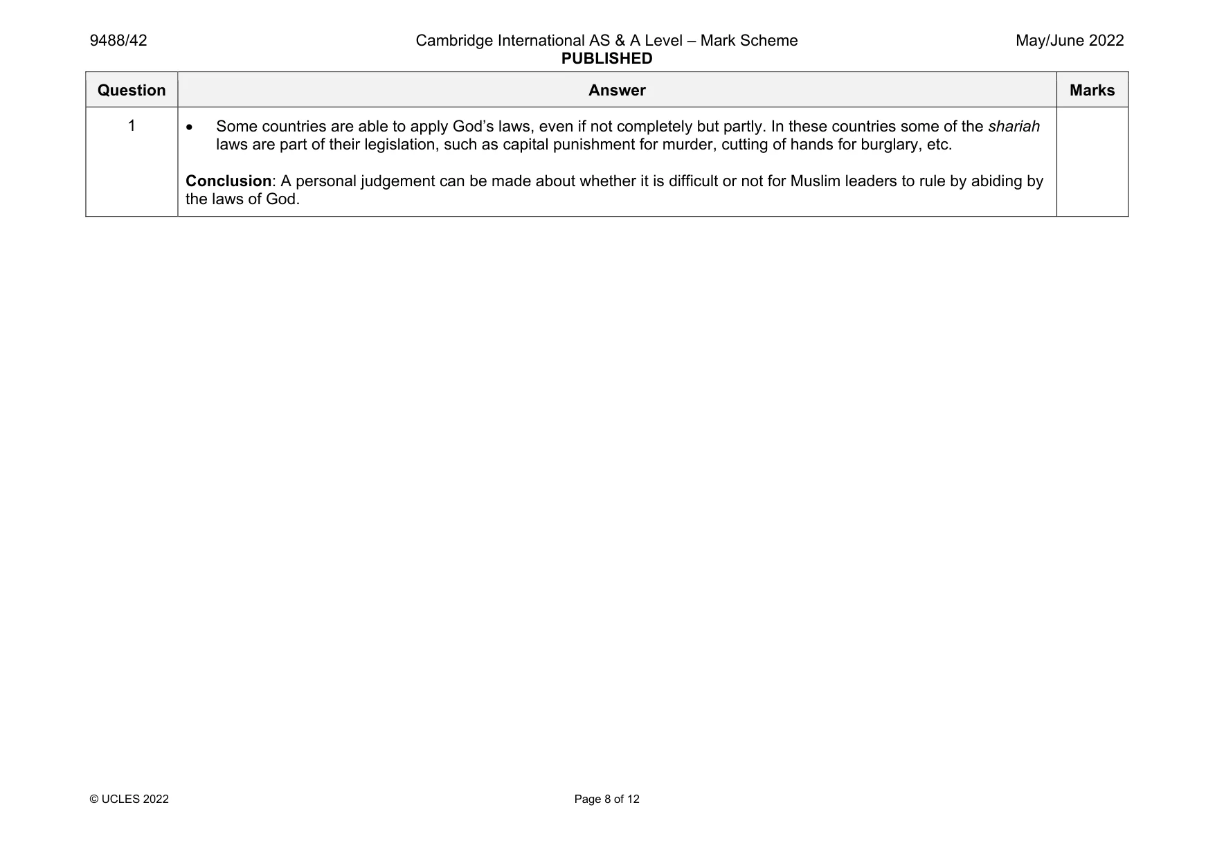 Mark scheme, page 8 of 12