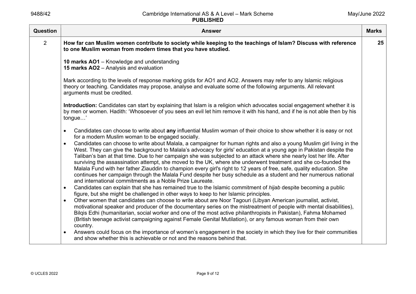 Mark scheme, page 9 of 12