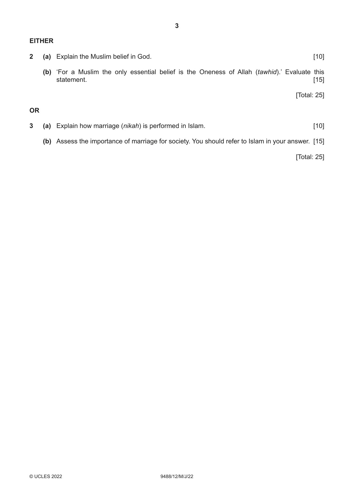 Cambridge A Level Islamic Studies 9488 2022 May/June Paper 1 · Variant 2 question paper, page 3 of 4
