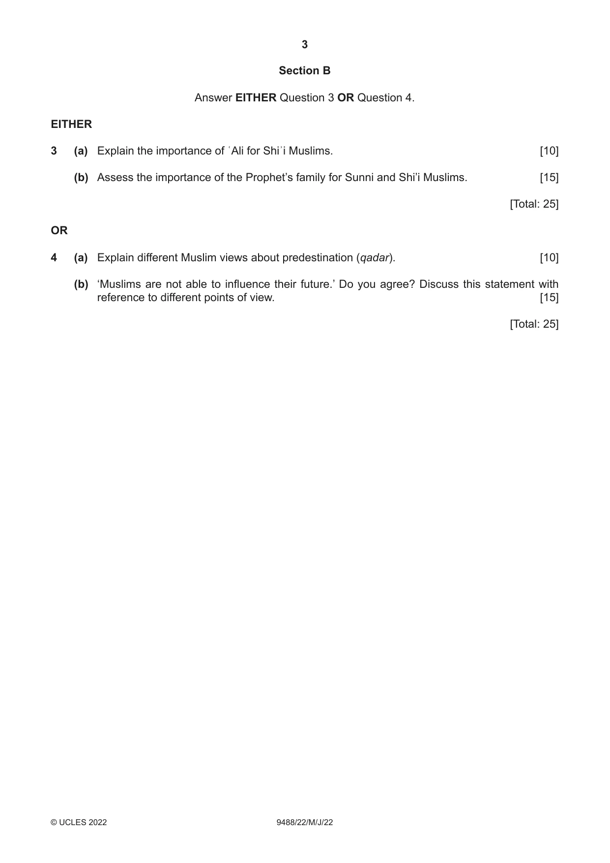 Cambridge A Level Islamic Studies 9488 2022 May/June Paper 2 · Variant 2 question paper, page 3 of 4