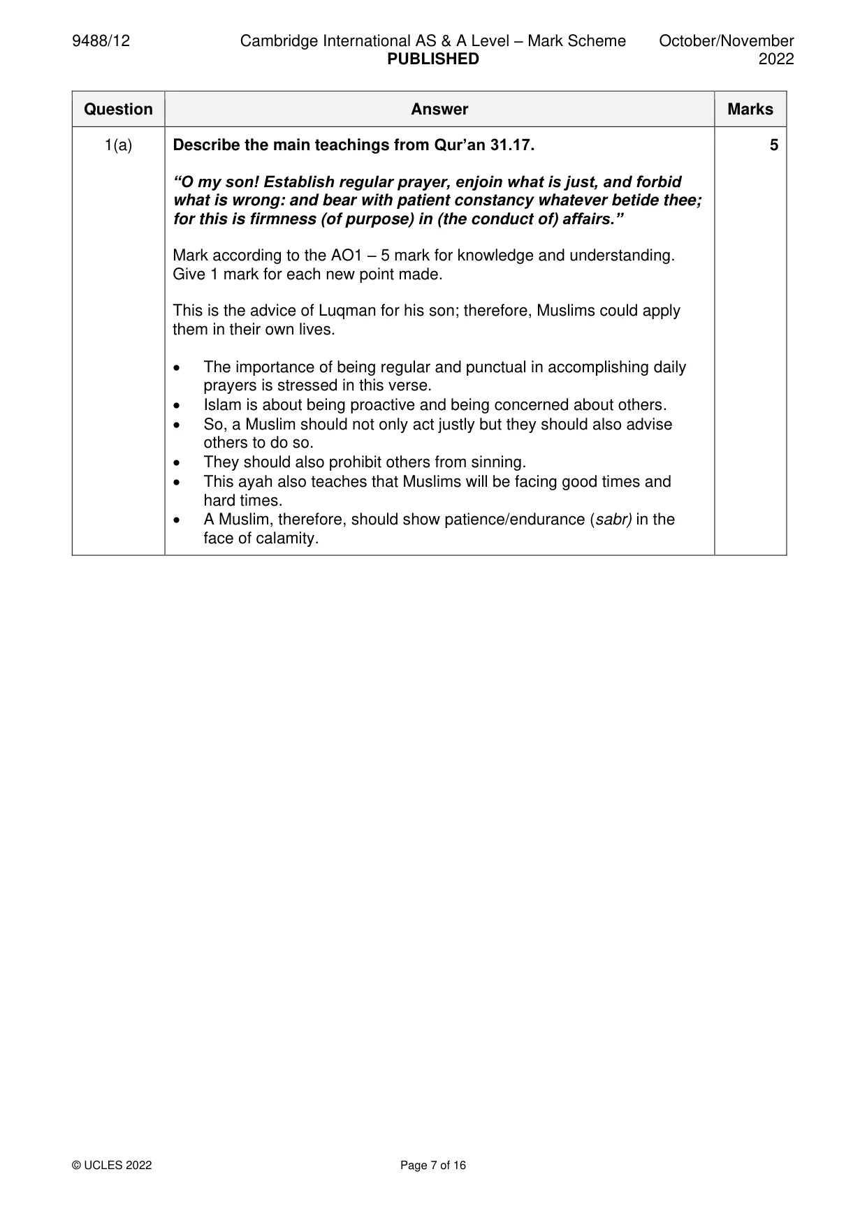 Mark scheme, page 7 of 16