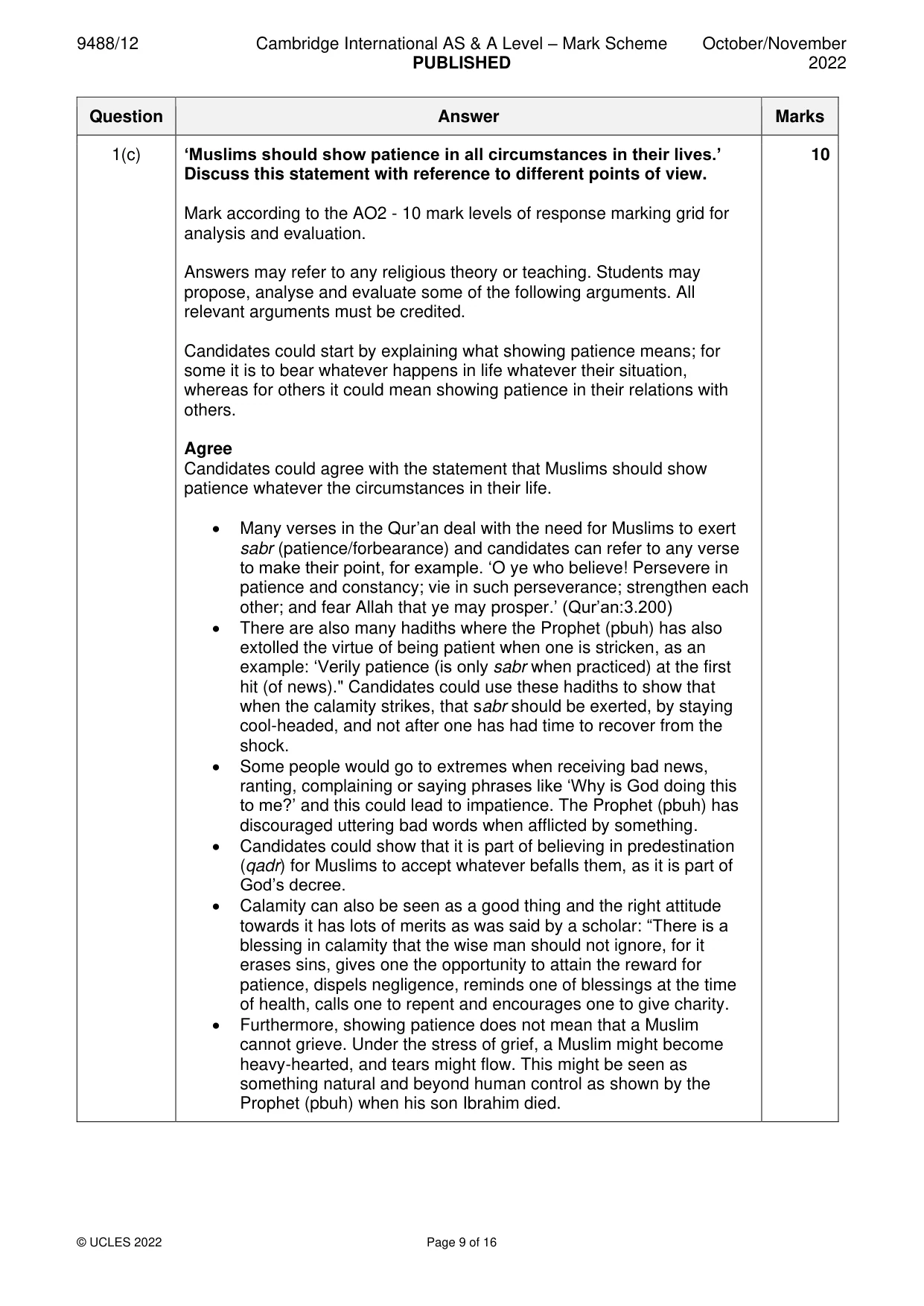 Mark scheme, page 9 of 16