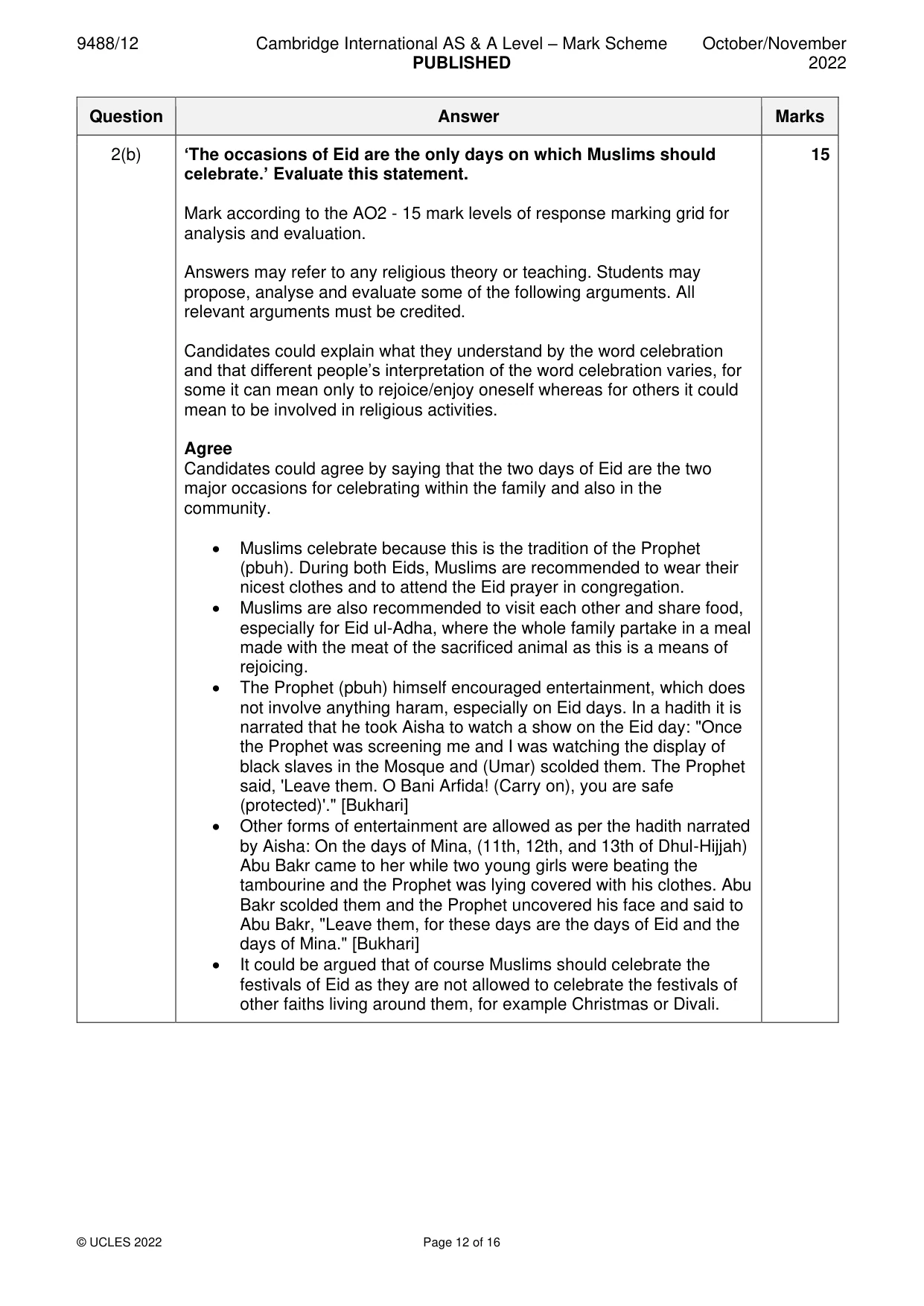 Mark scheme, page 12 of 16