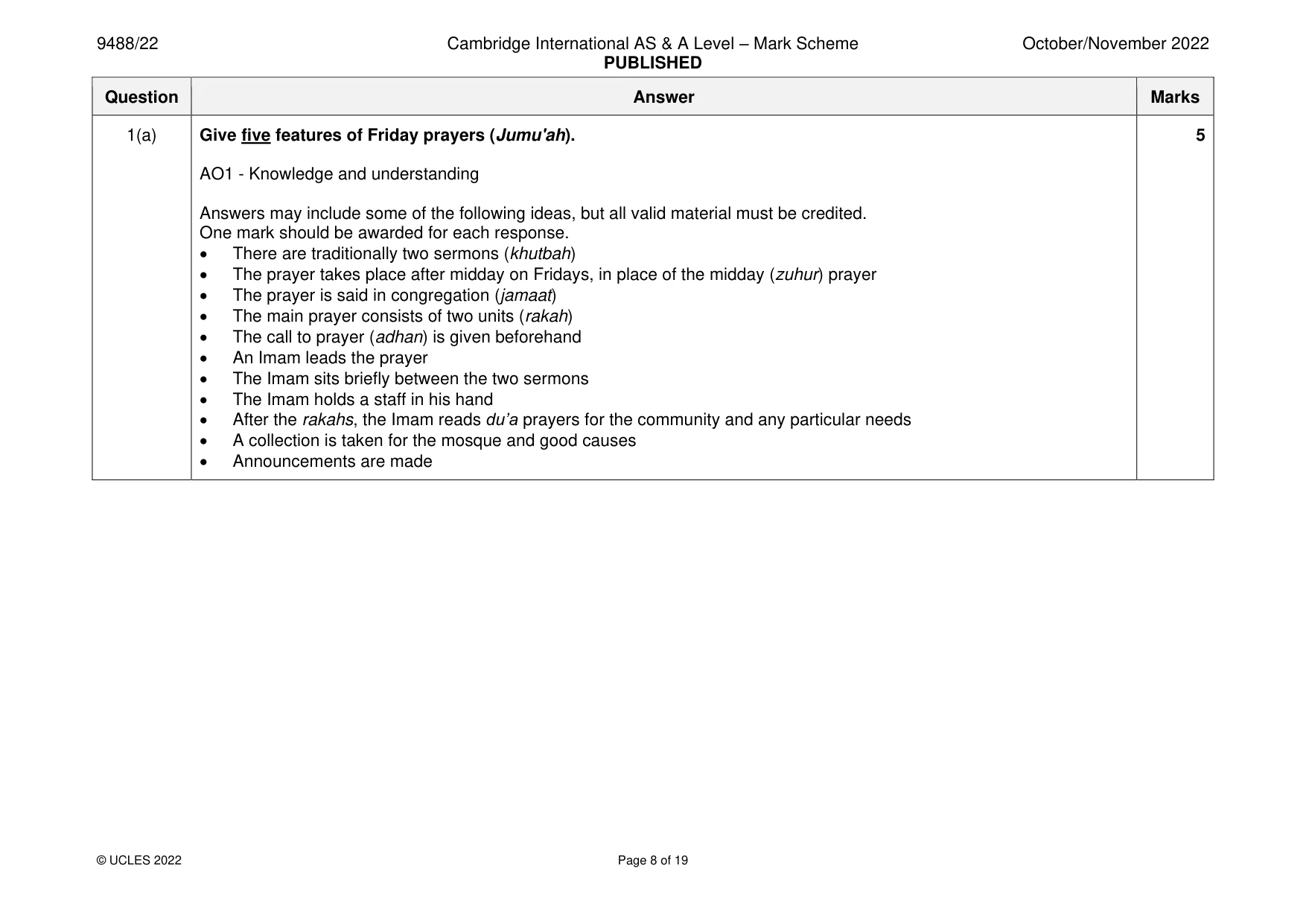 Mark scheme, page 8 of 19