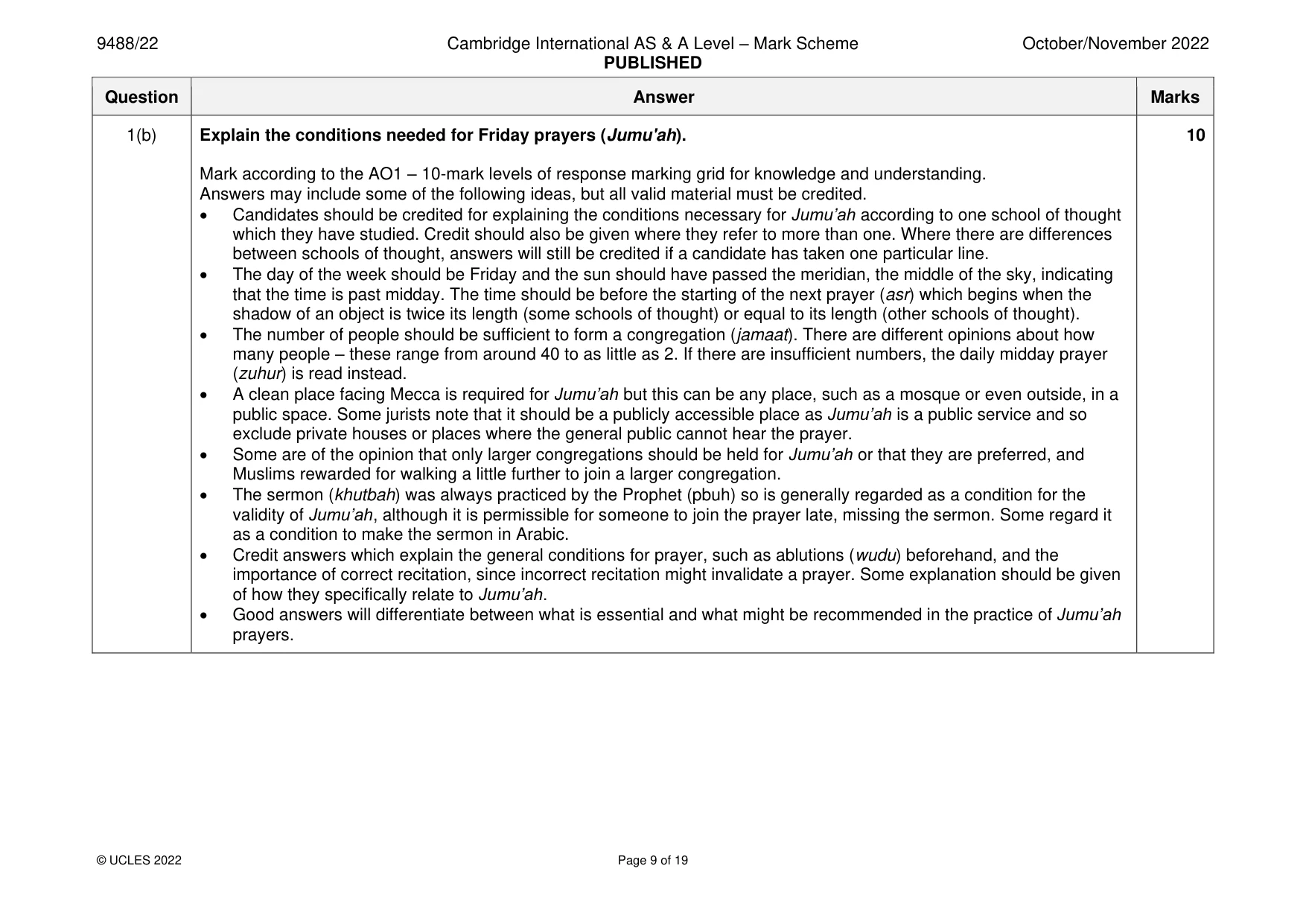Mark scheme, page 9 of 19