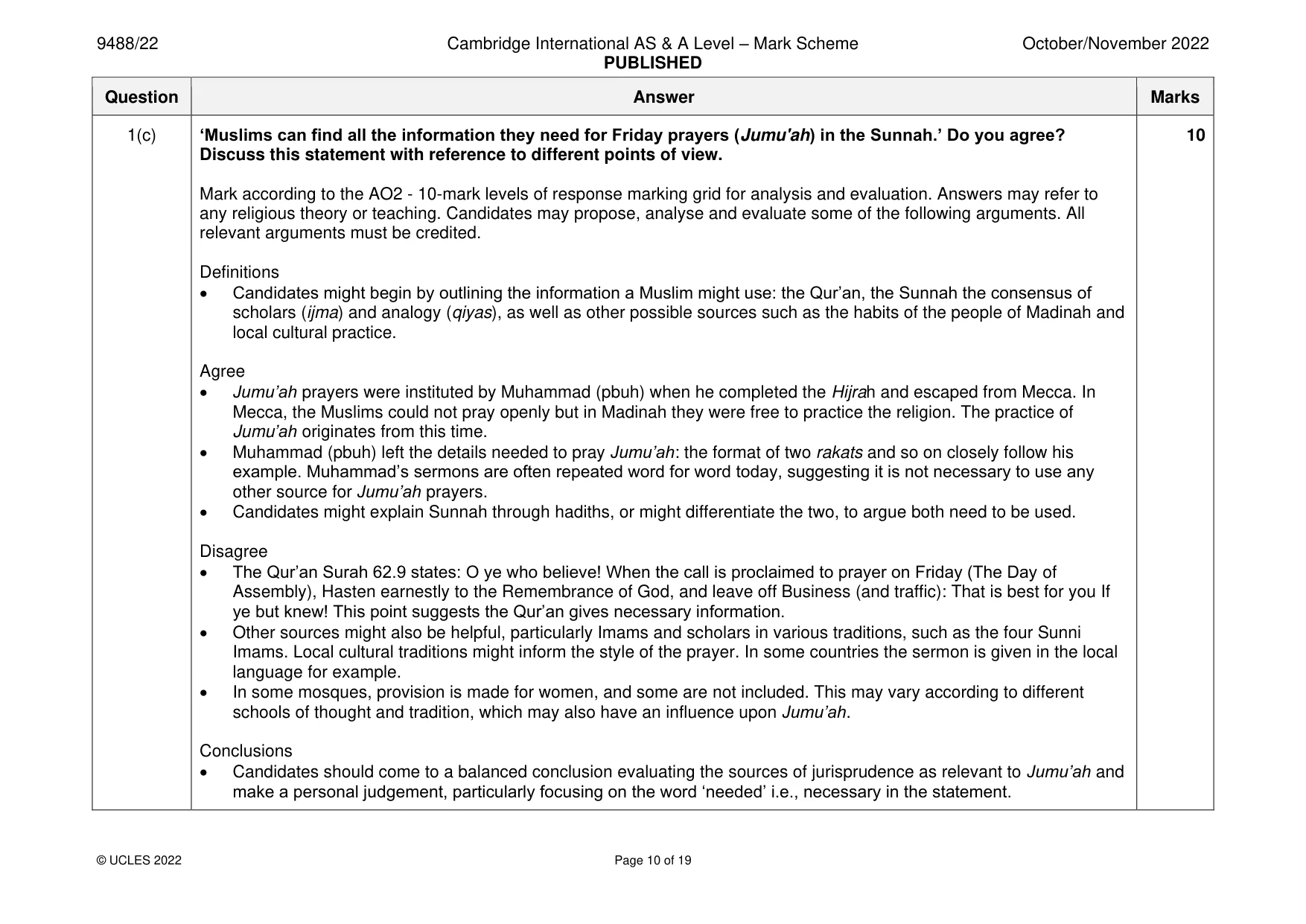 Mark scheme, page 10 of 19