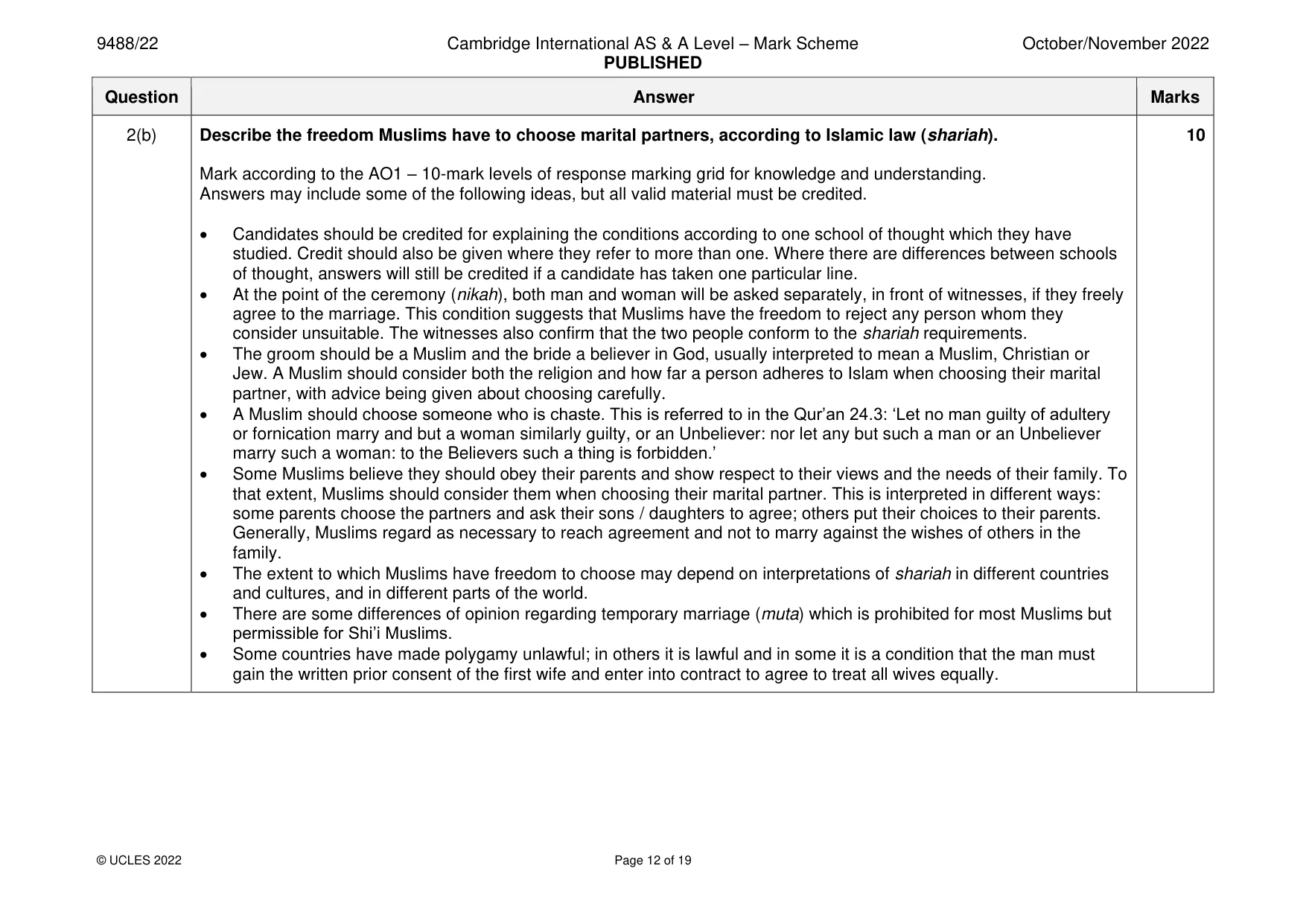 Mark scheme, page 12 of 19