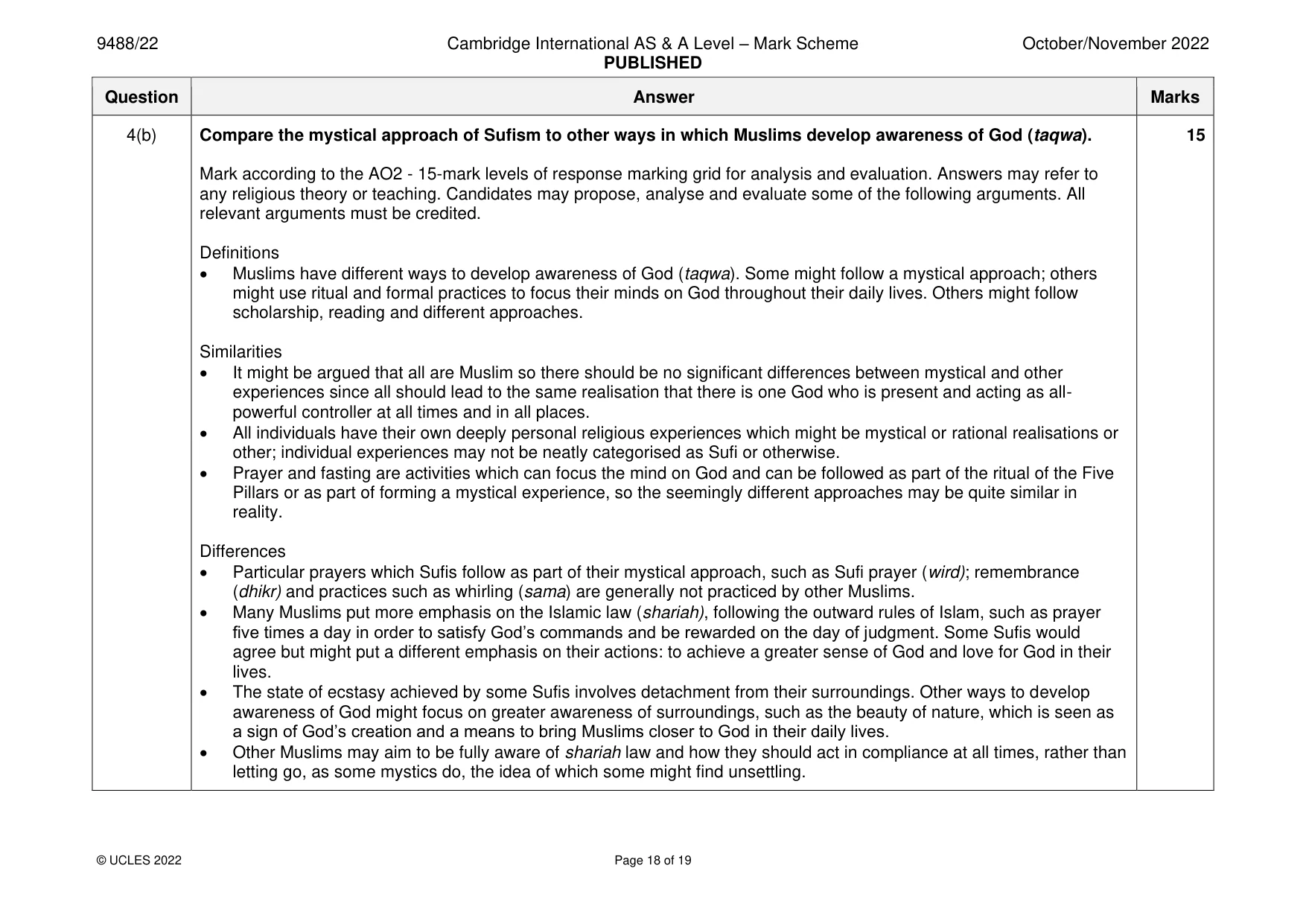 Mark scheme, page 18 of 19