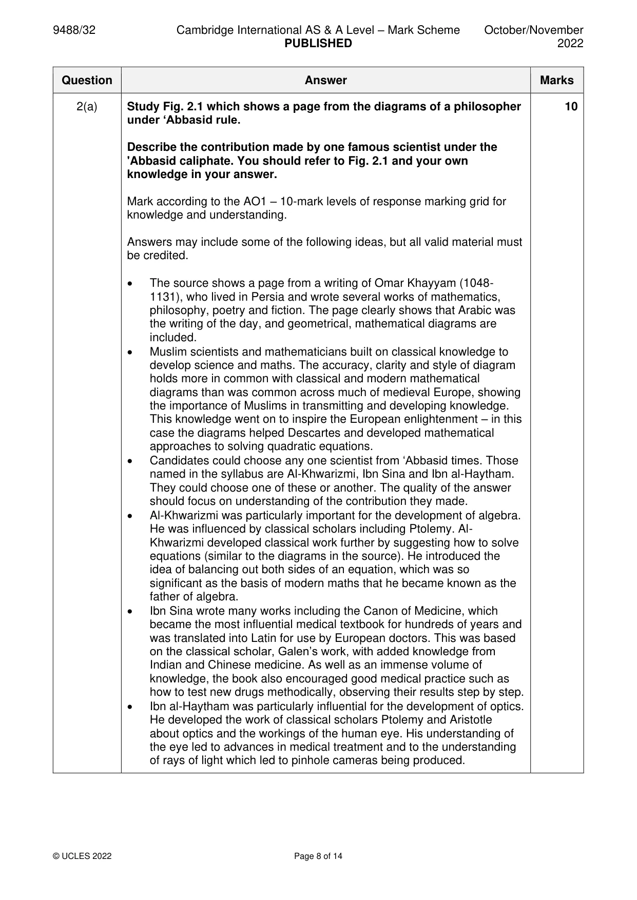 Mark scheme, page 8 of 14