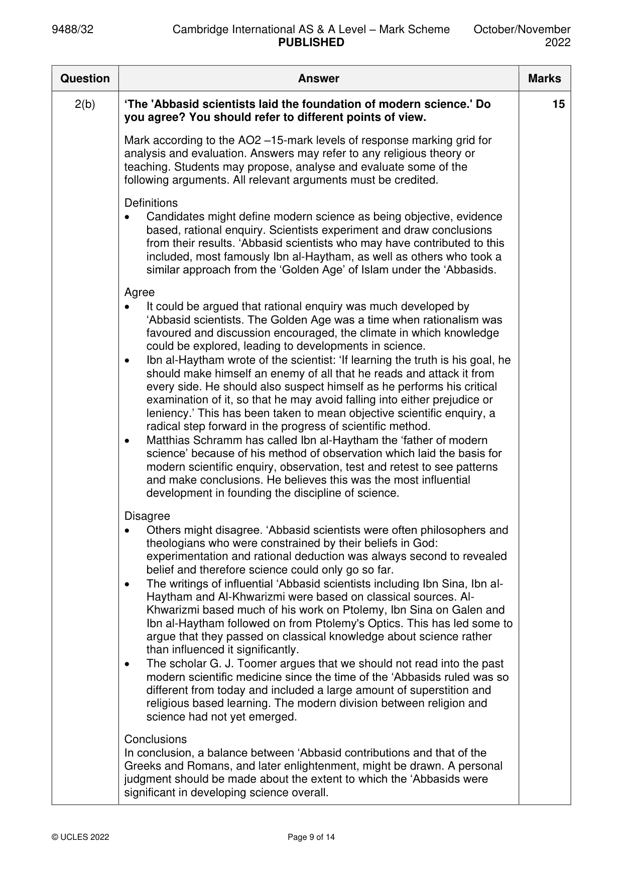 Mark scheme, page 9 of 14