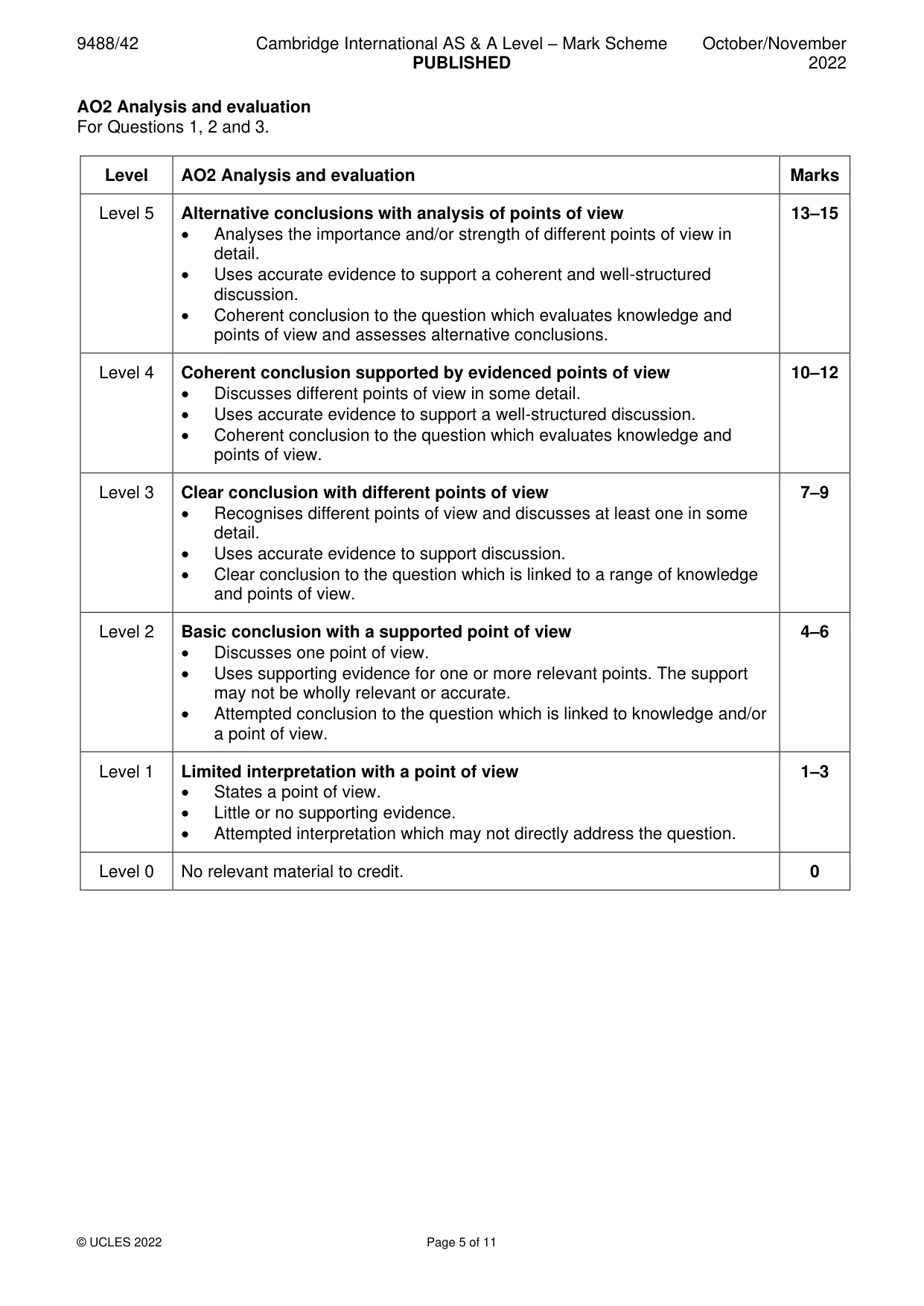 Mark scheme, page 5 of 11
