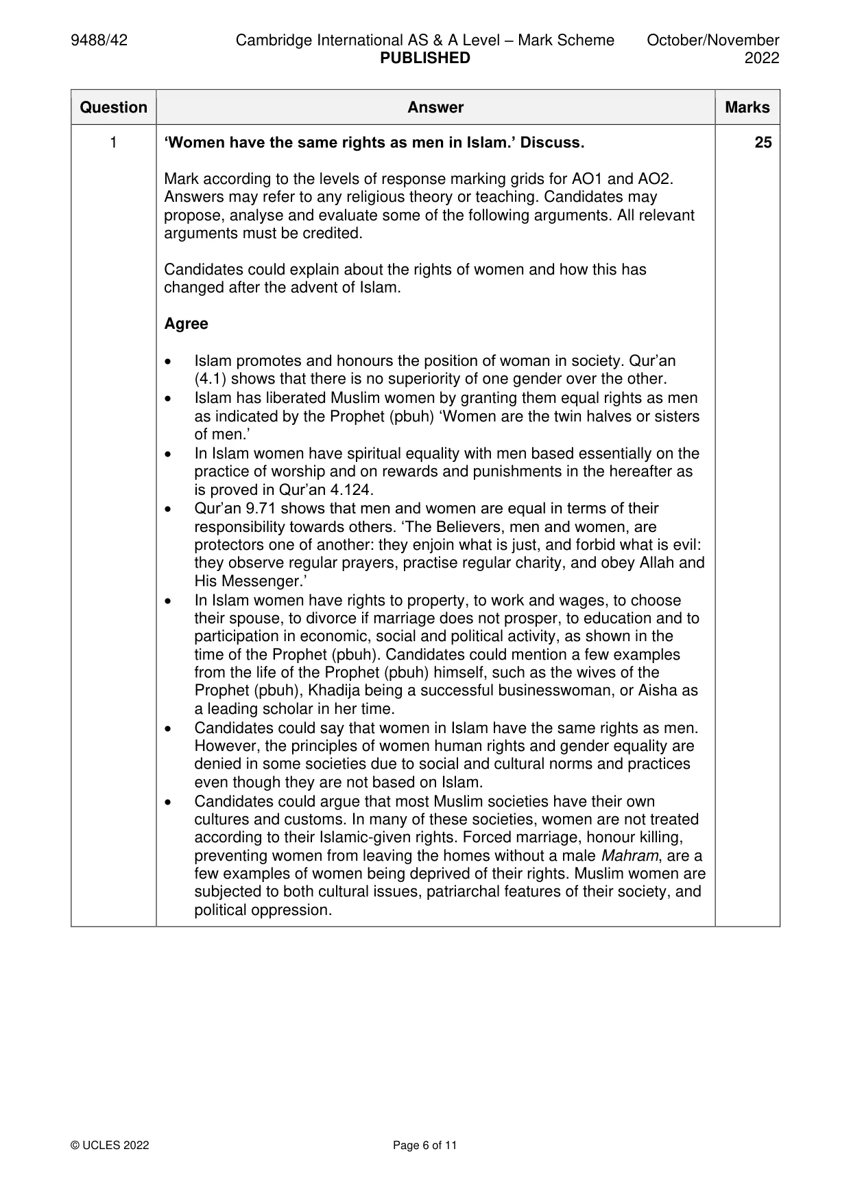 Mark scheme, page 6 of 11