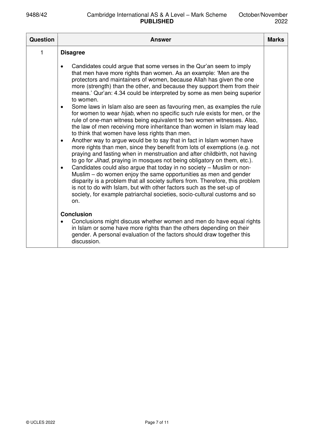 Mark scheme, page 7 of 11