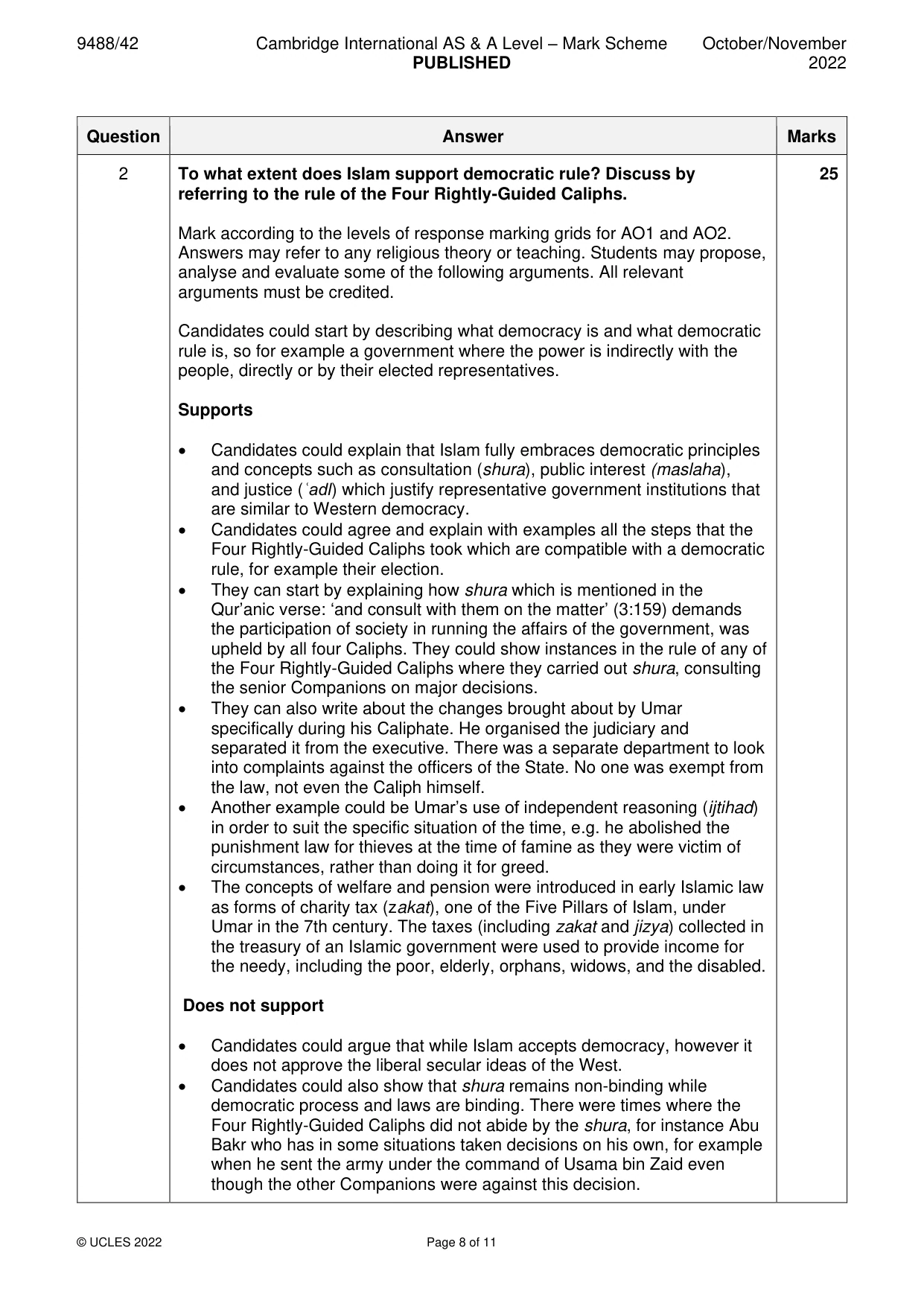 Mark scheme, page 8 of 11