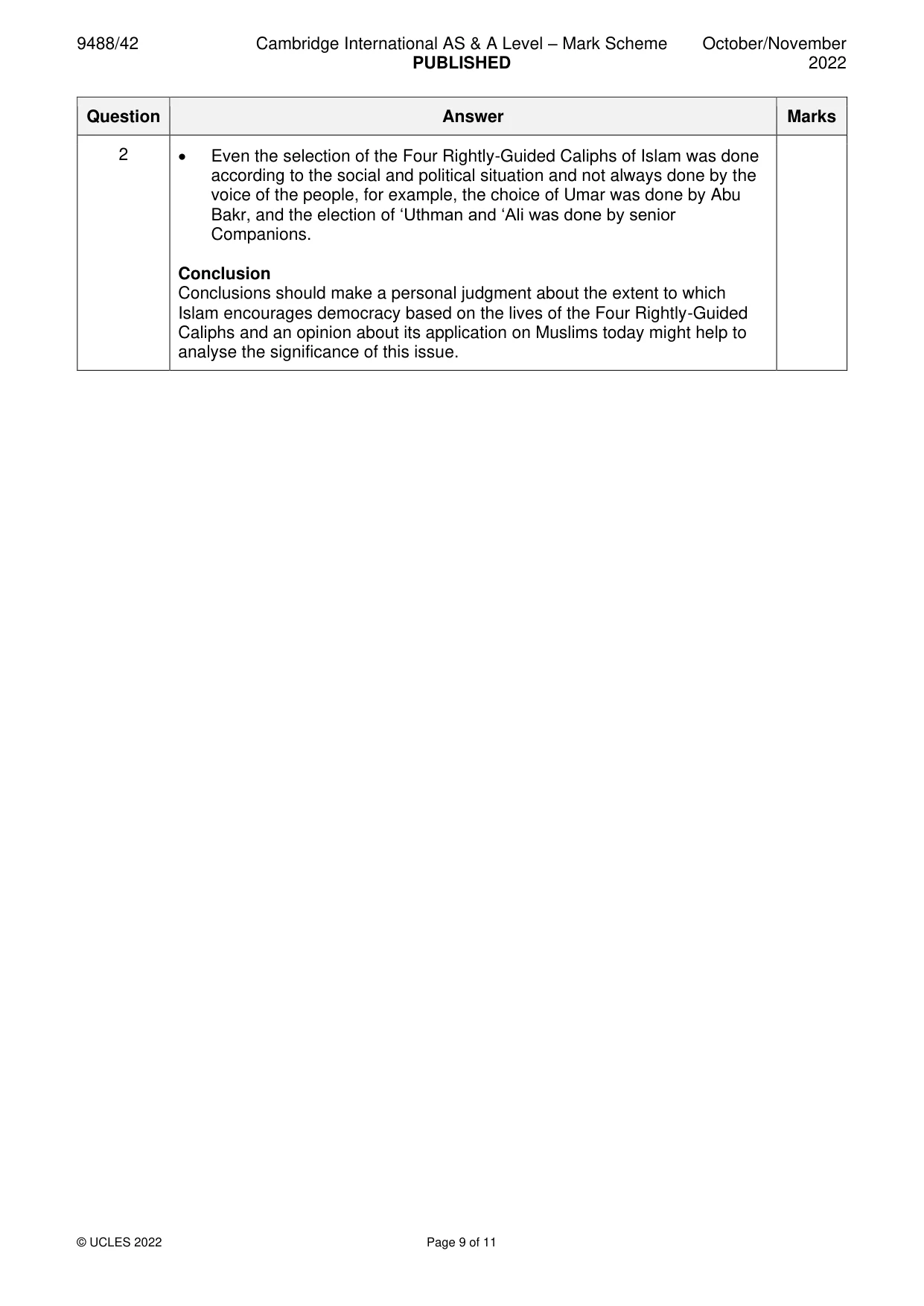 Mark scheme, page 9 of 11