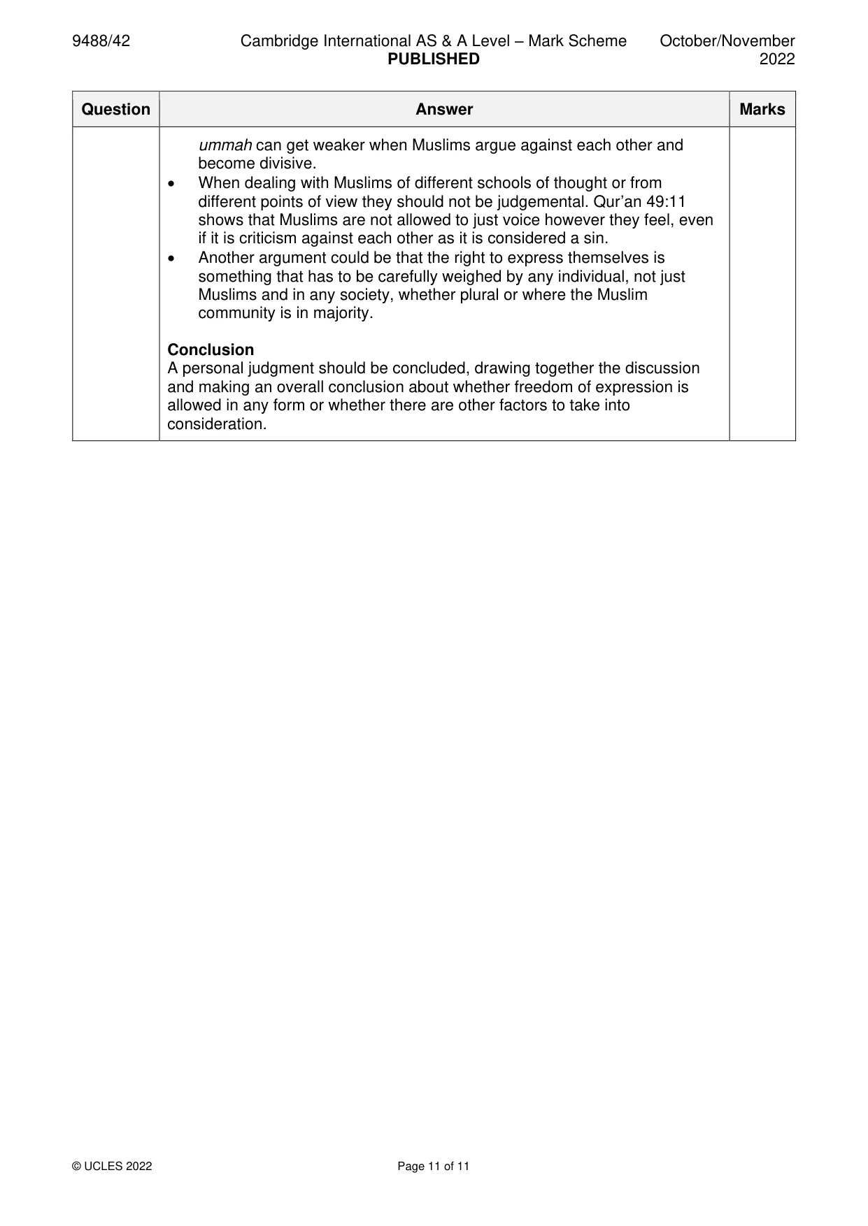 Mark scheme, page 11 of 11