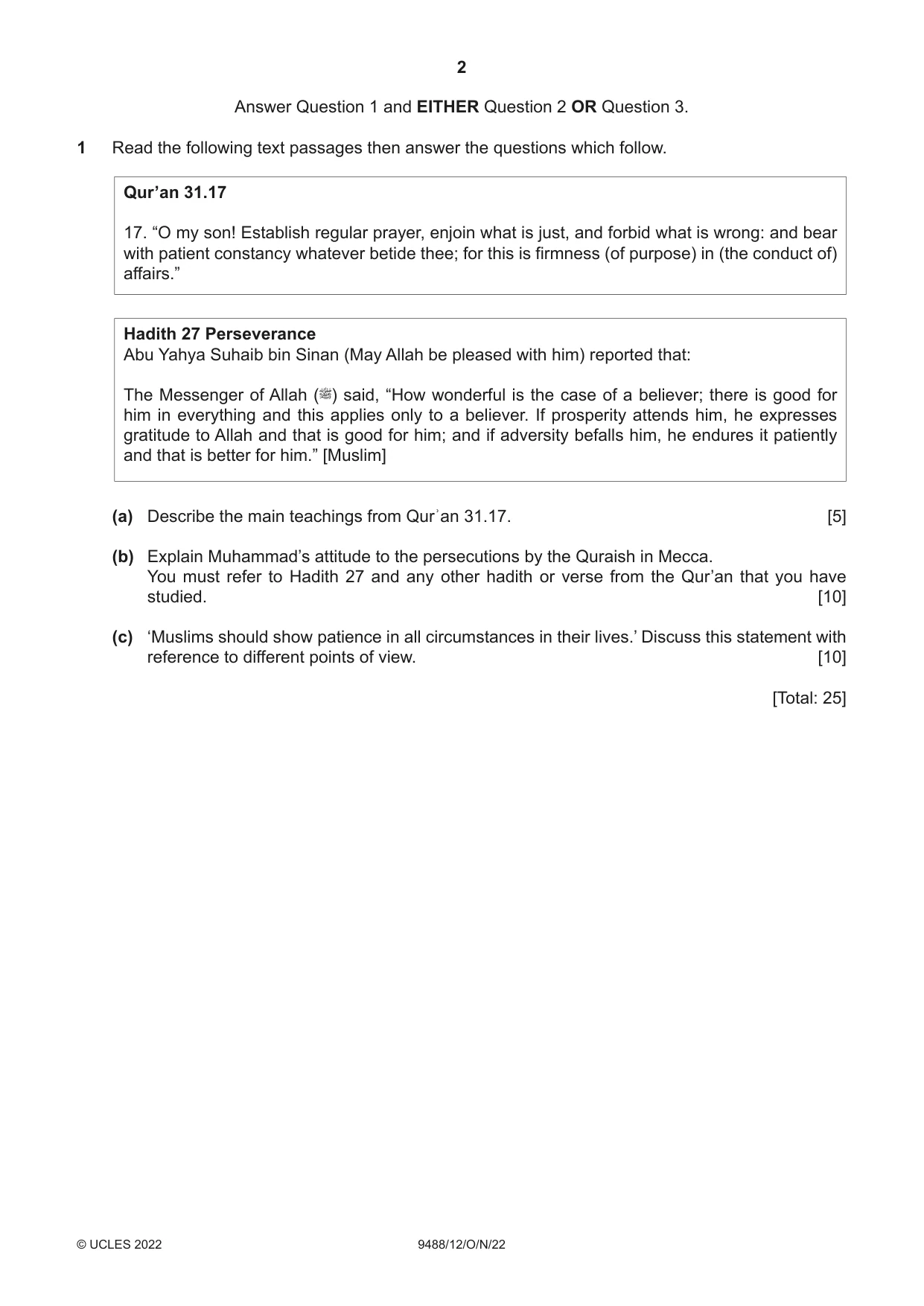 Cambridge A Level Islamic Studies 9488 2022 Oct/Nov Paper 1 · Variant 2 question paper, page 2 of 4