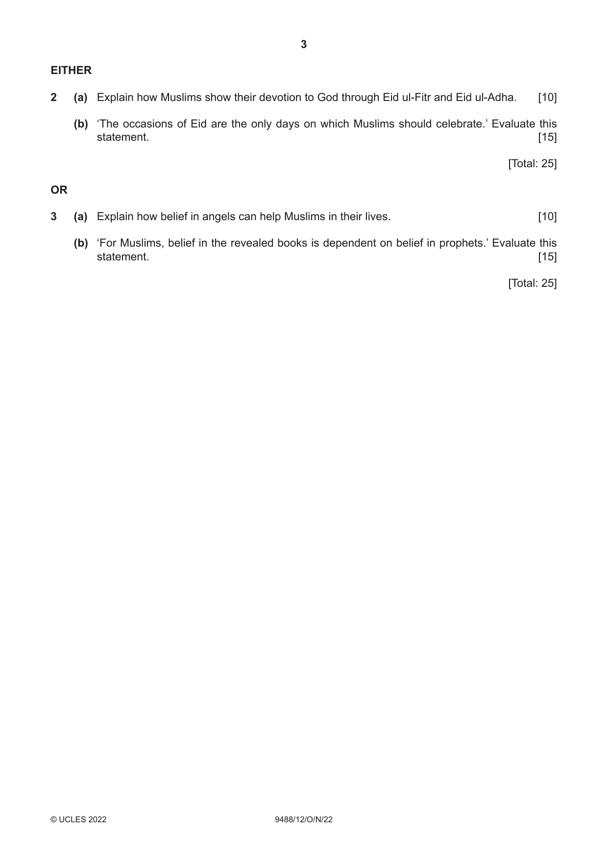 Cambridge A Level Islamic Studies 9488 2022 Oct/Nov Paper 1 · Variant 2 question paper, page 3 of 4