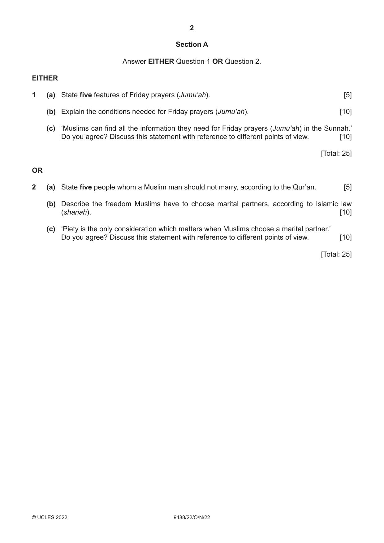 Cambridge A Level Islamic Studies 9488 2022 Oct/Nov Paper 2 · Variant 2 question paper, page 2 of 4