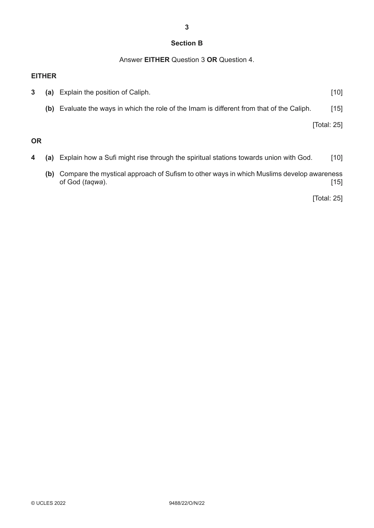 Cambridge A Level Islamic Studies 9488 2022 Oct/Nov Paper 2 · Variant 2 question paper, page 3 of 4