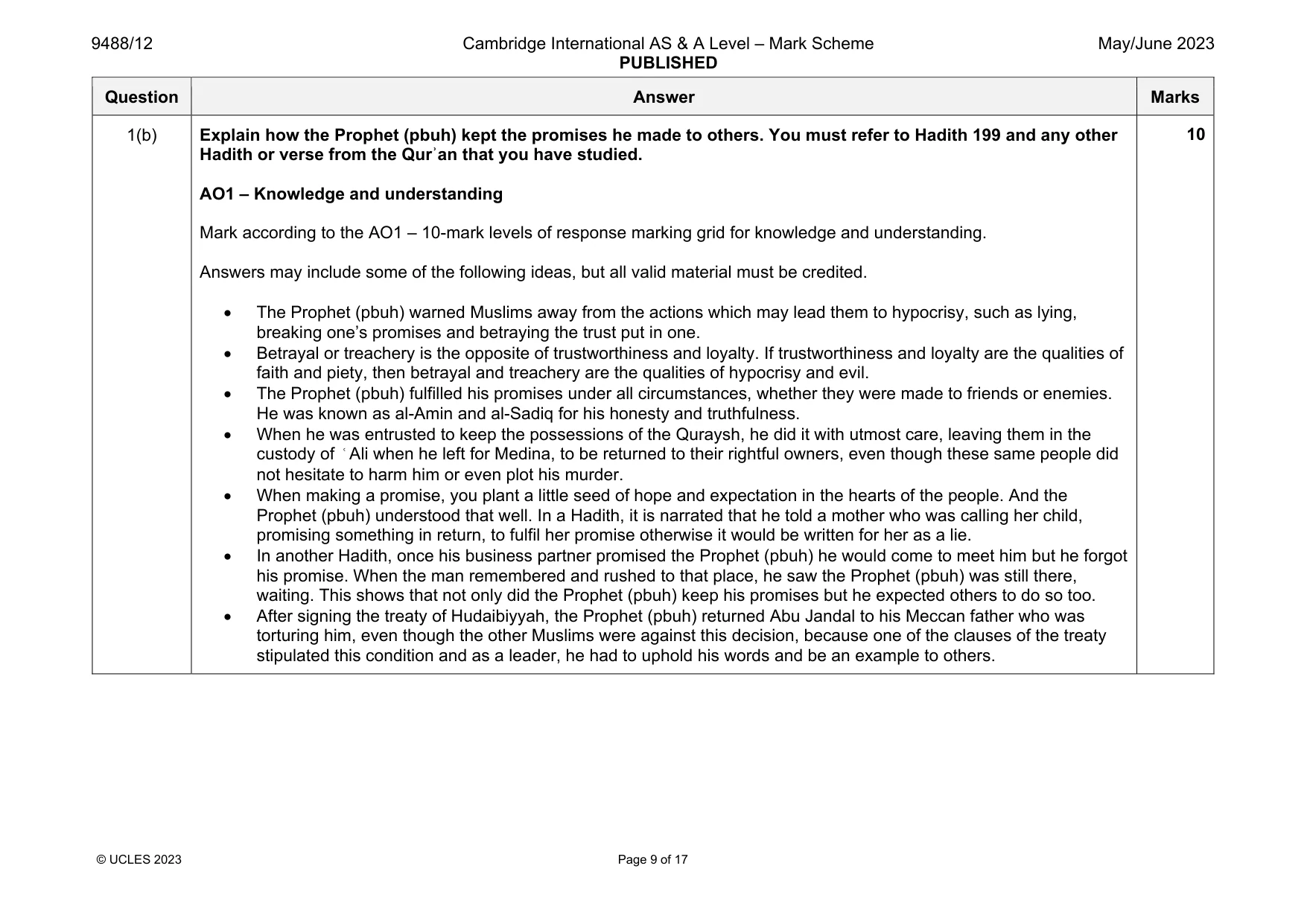 Mark scheme, page 9 of 17
