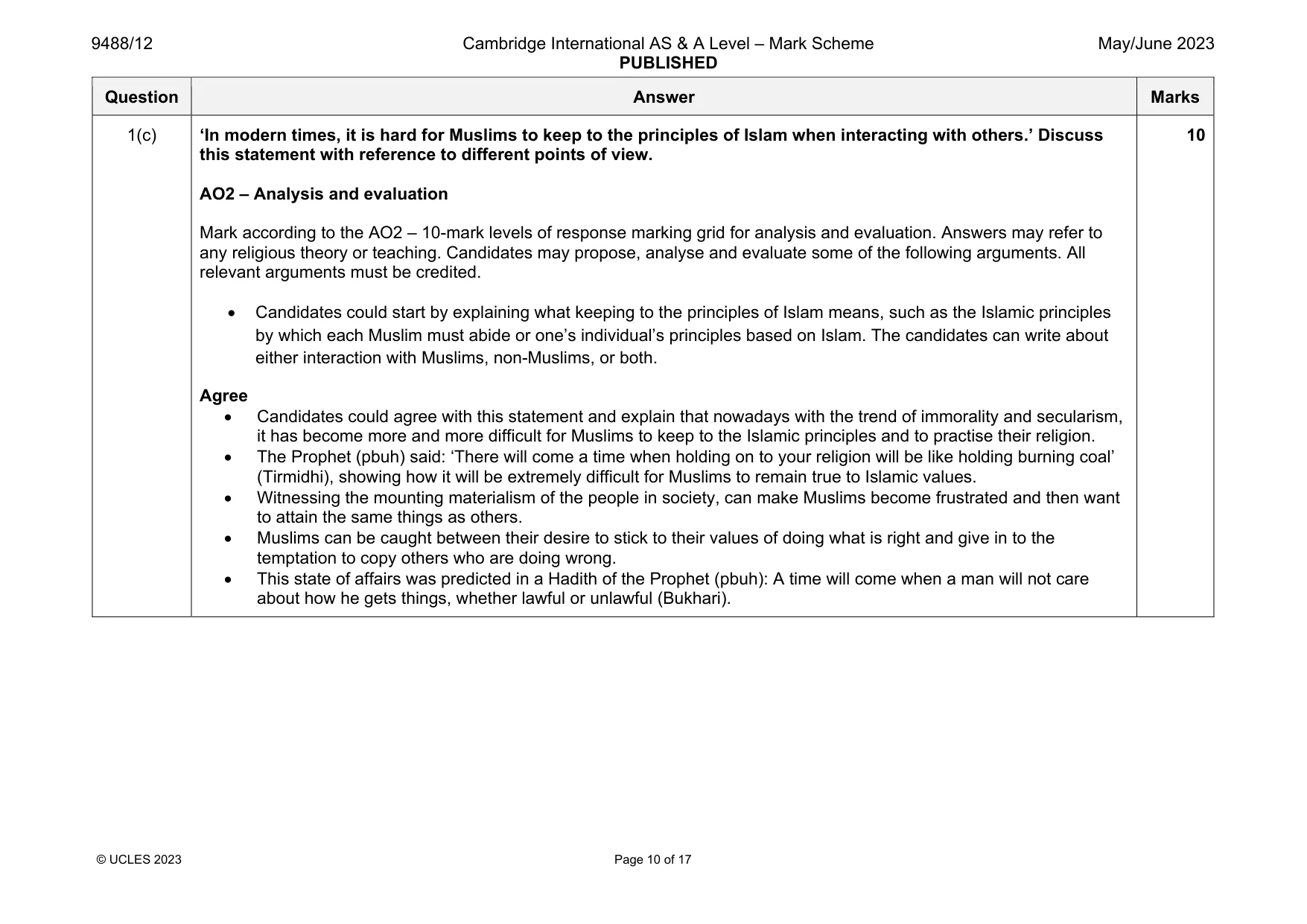 Mark scheme, page 10 of 17