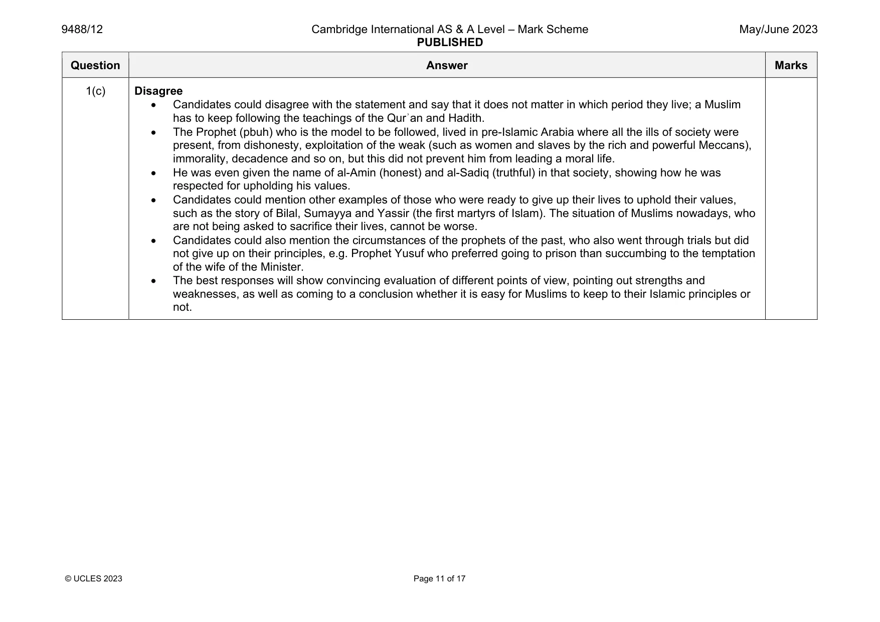Mark scheme, page 11 of 17