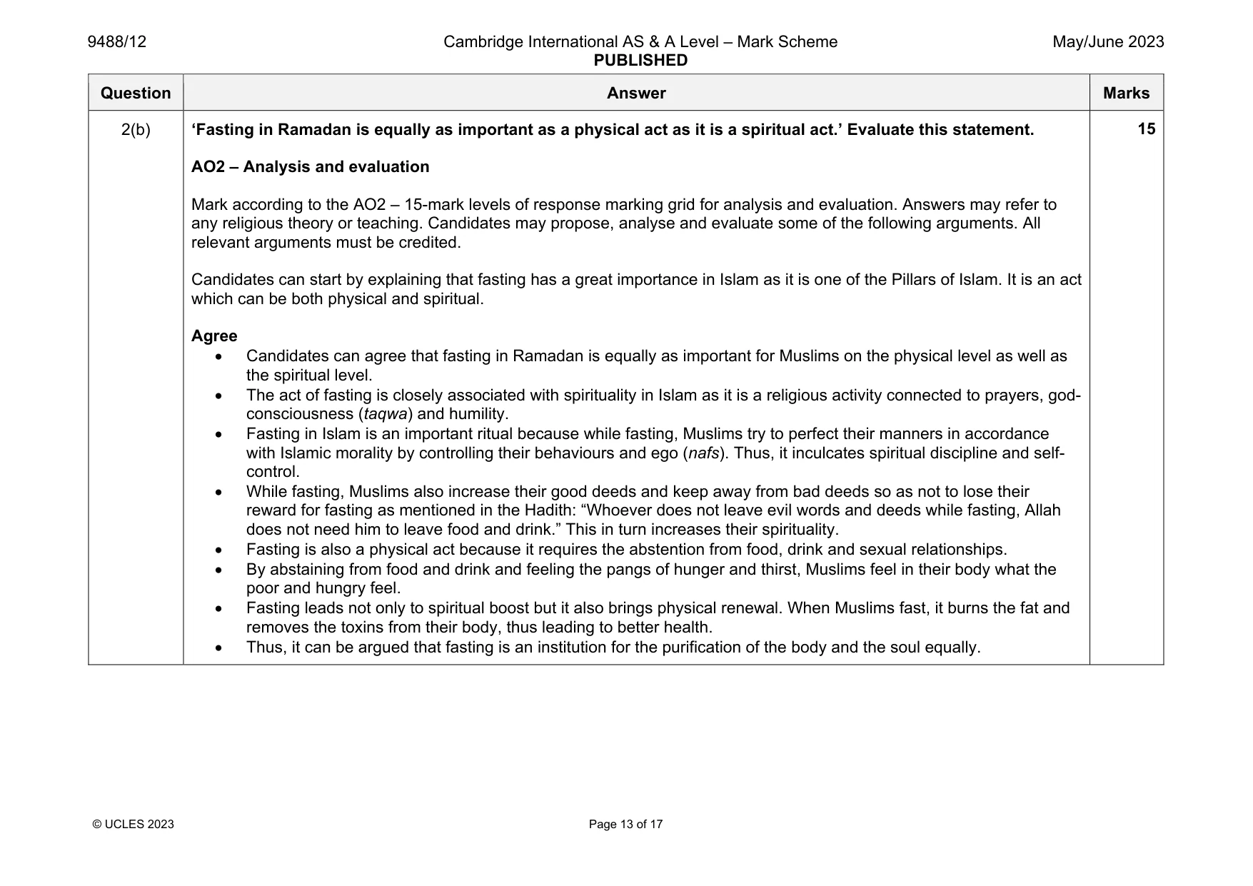 Mark scheme, page 13 of 17