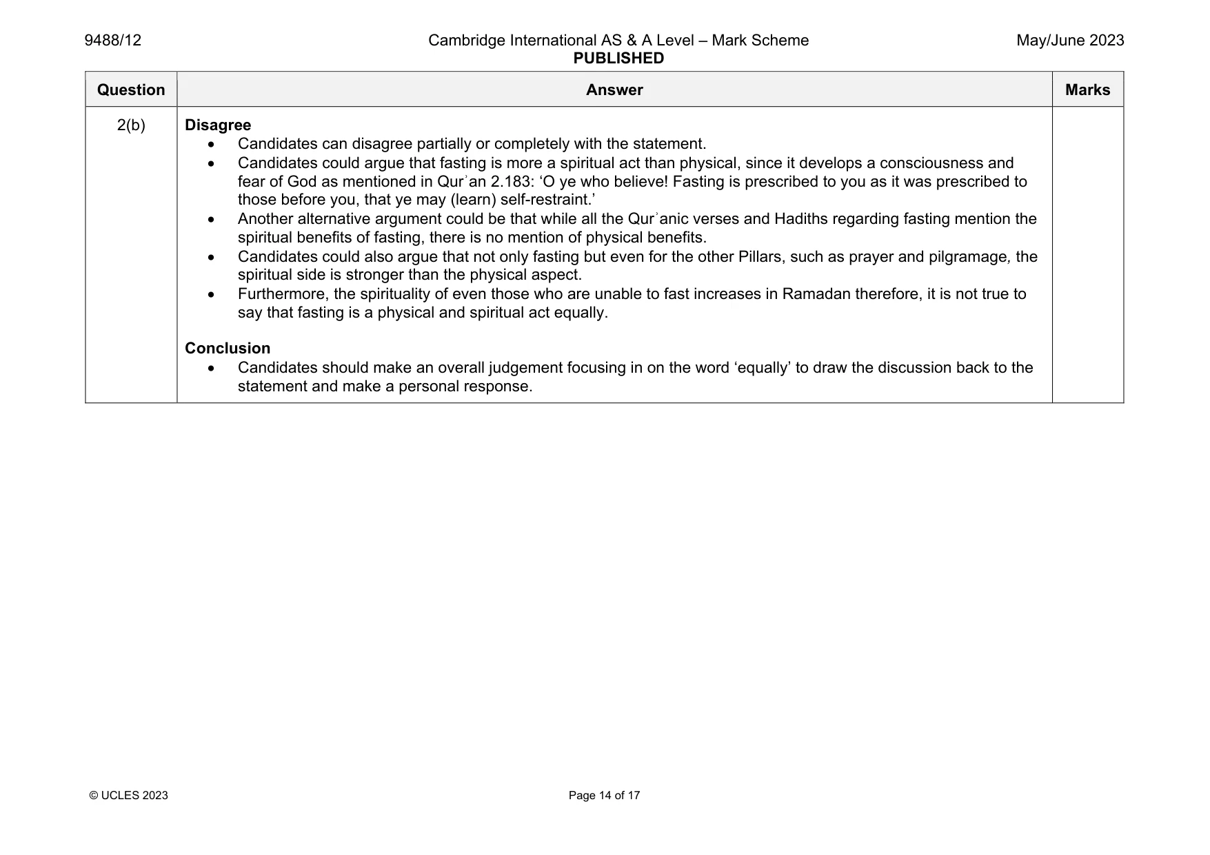 Mark scheme, page 14 of 17