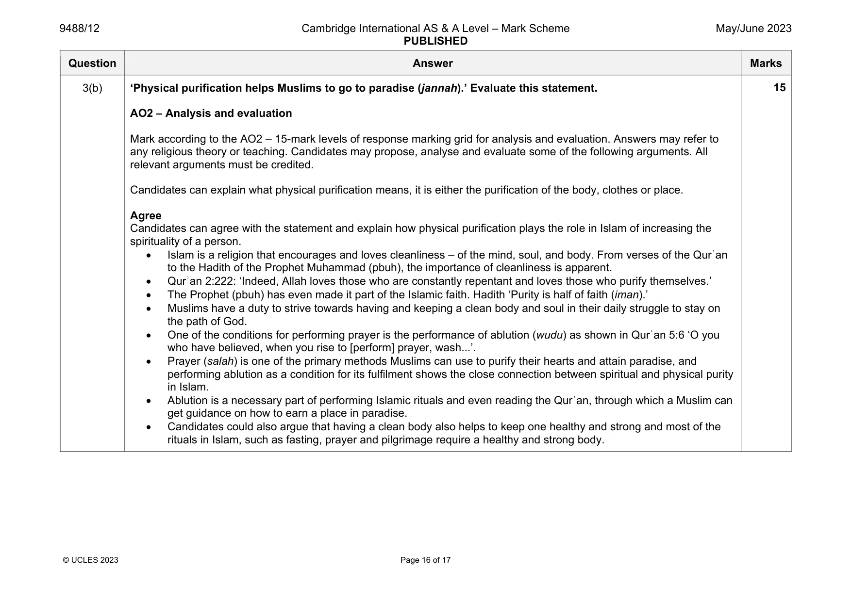 Mark scheme, page 16 of 17
