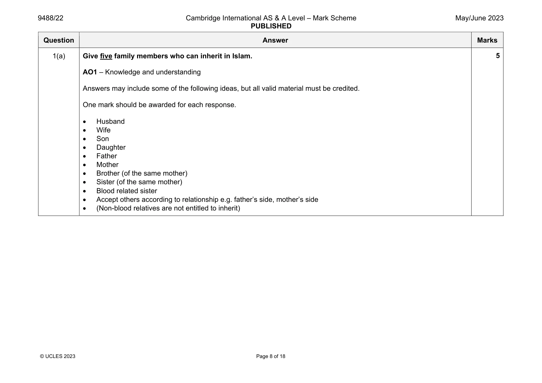 Mark scheme, page 8 of 18