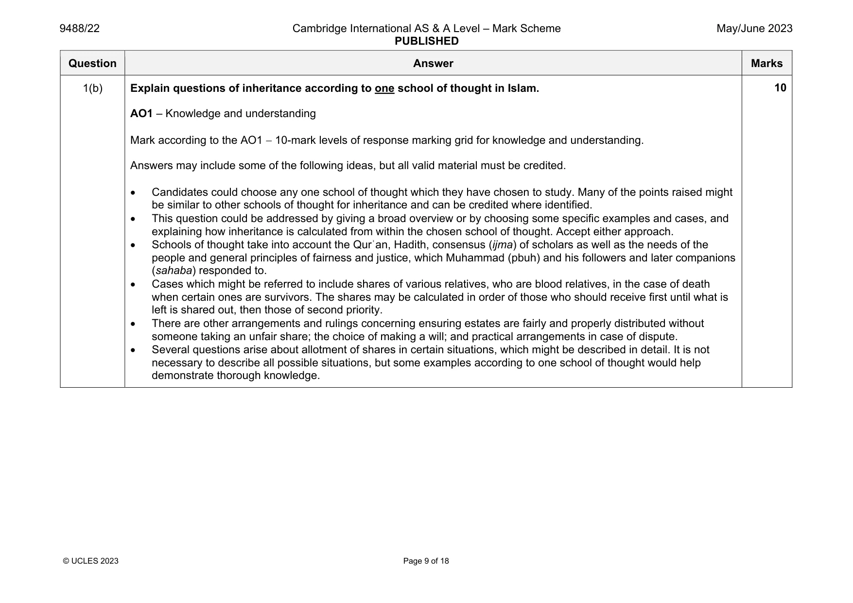 Mark scheme, page 9 of 18