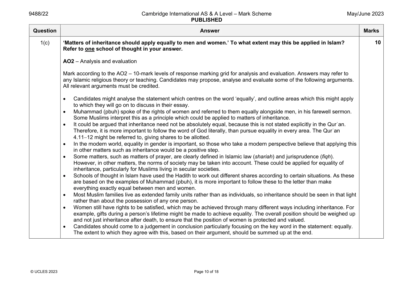 Mark scheme, page 10 of 18