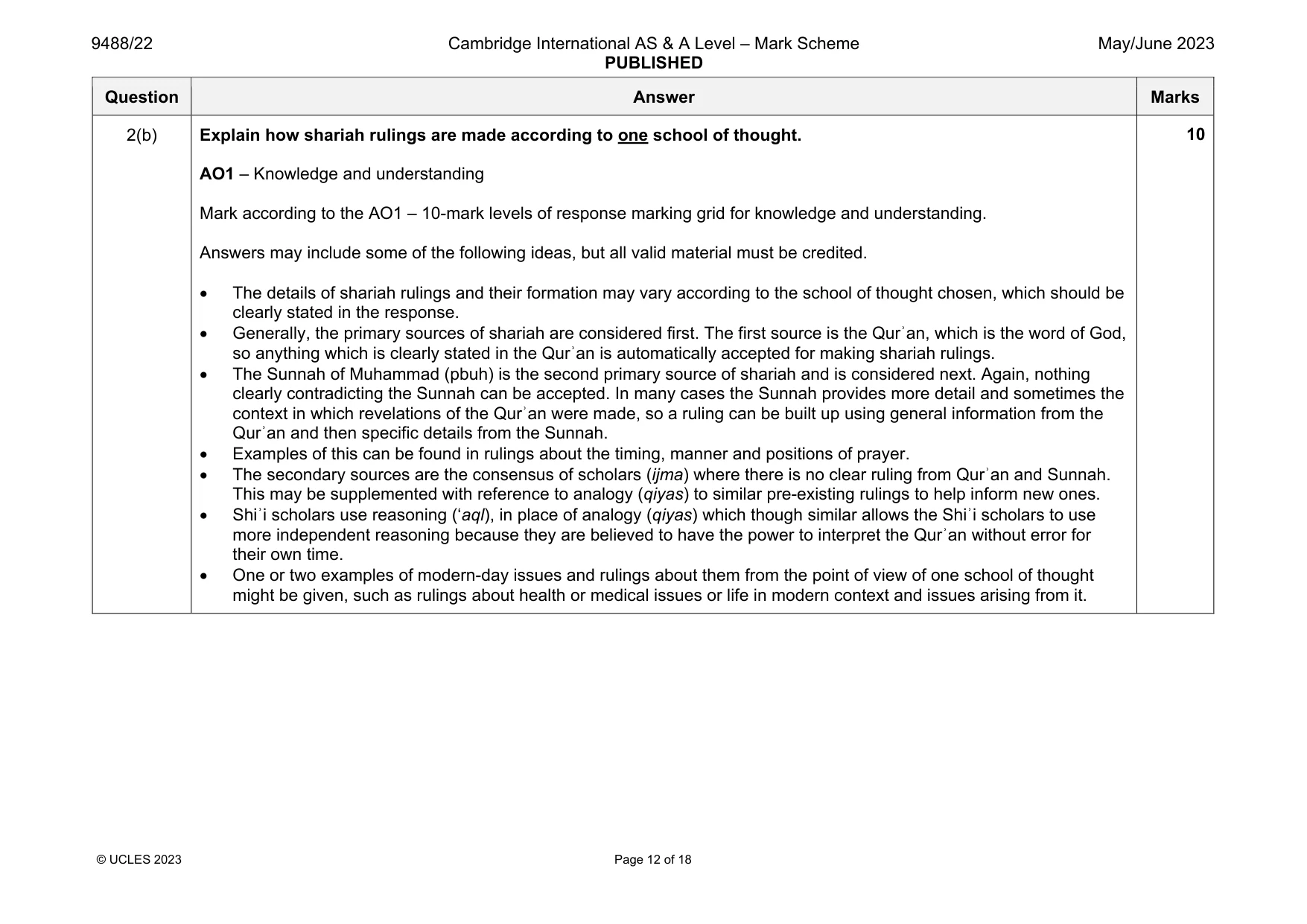 Mark scheme, page 12 of 18
